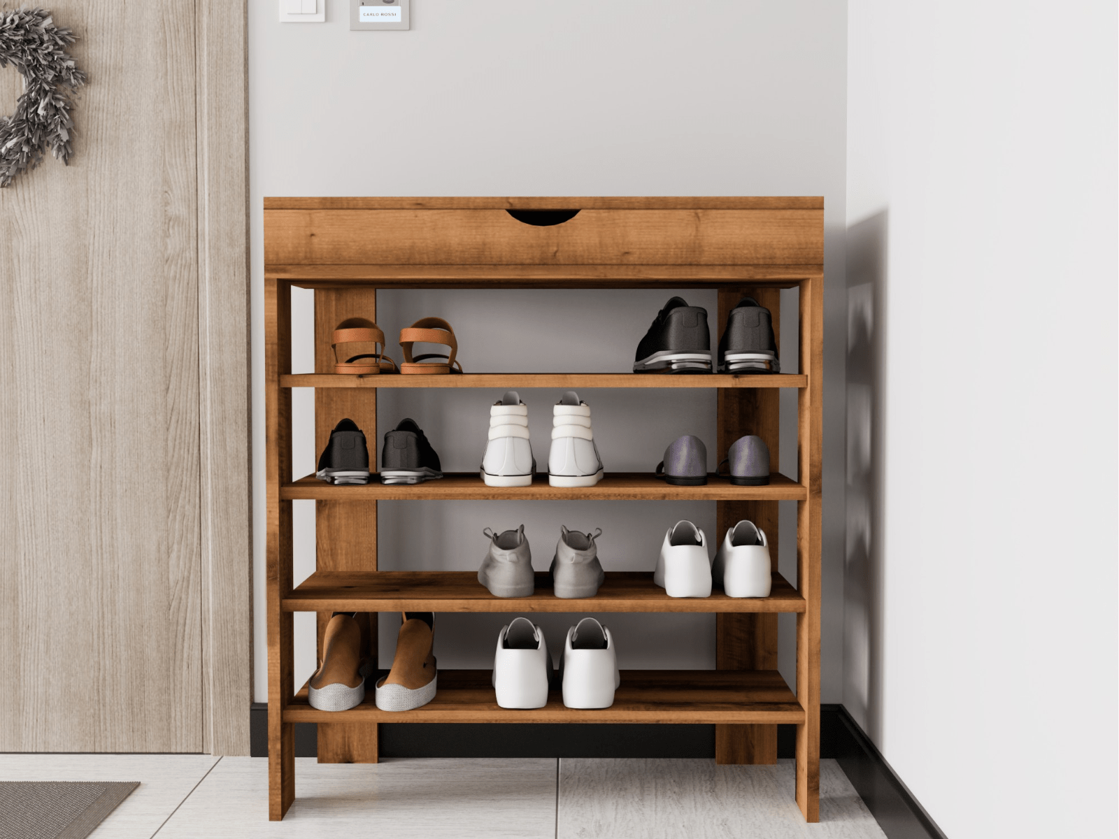 Meuble à chaussures ROYELLE 1 porte noyer