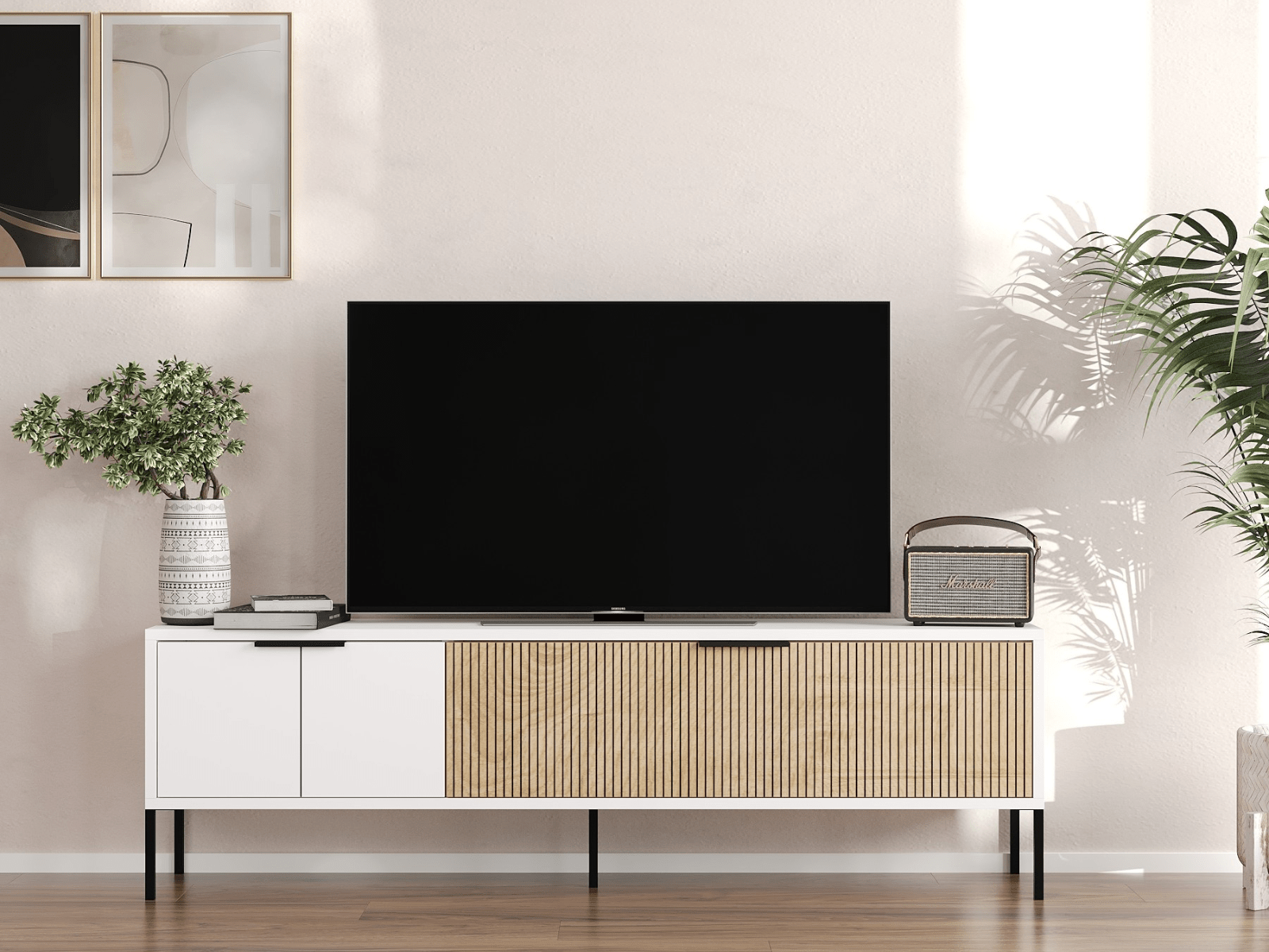 Meuble tv-hifi NOPA 2 portes blanc/chêne