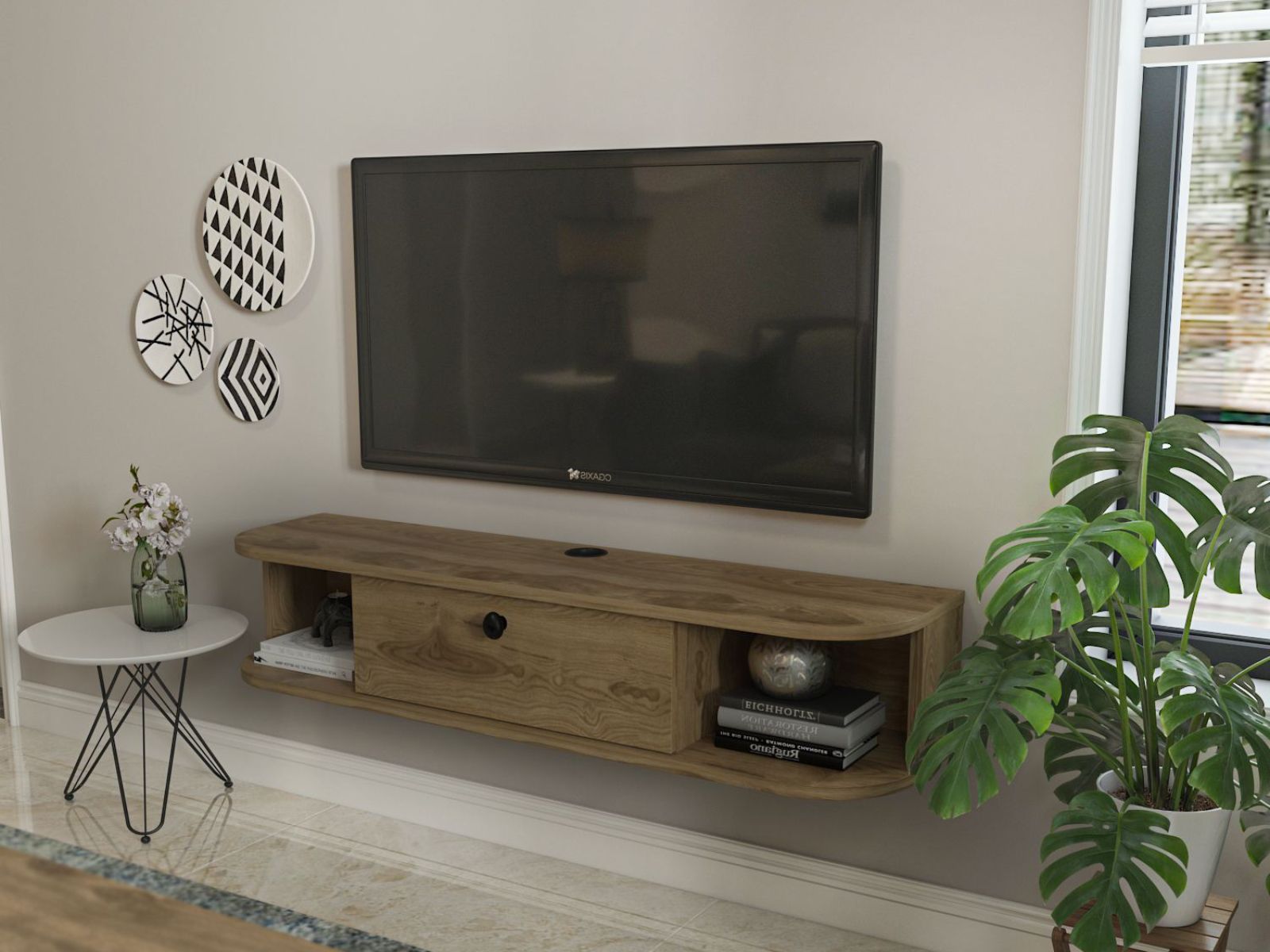 Meuble tv-hifi IBARAK 1 porte chêne vieilli