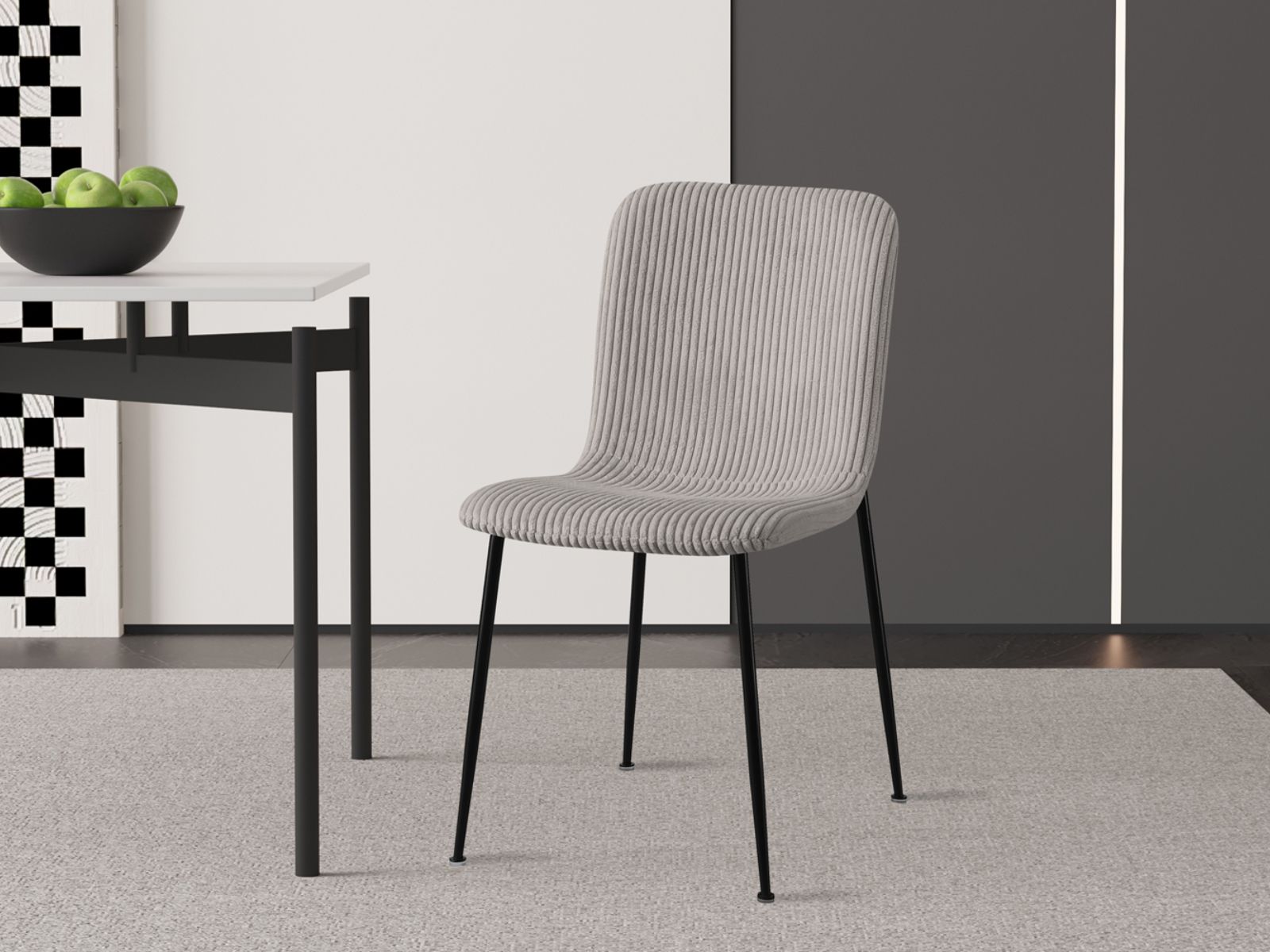 Chaise KALYS velours côtelé gris clair