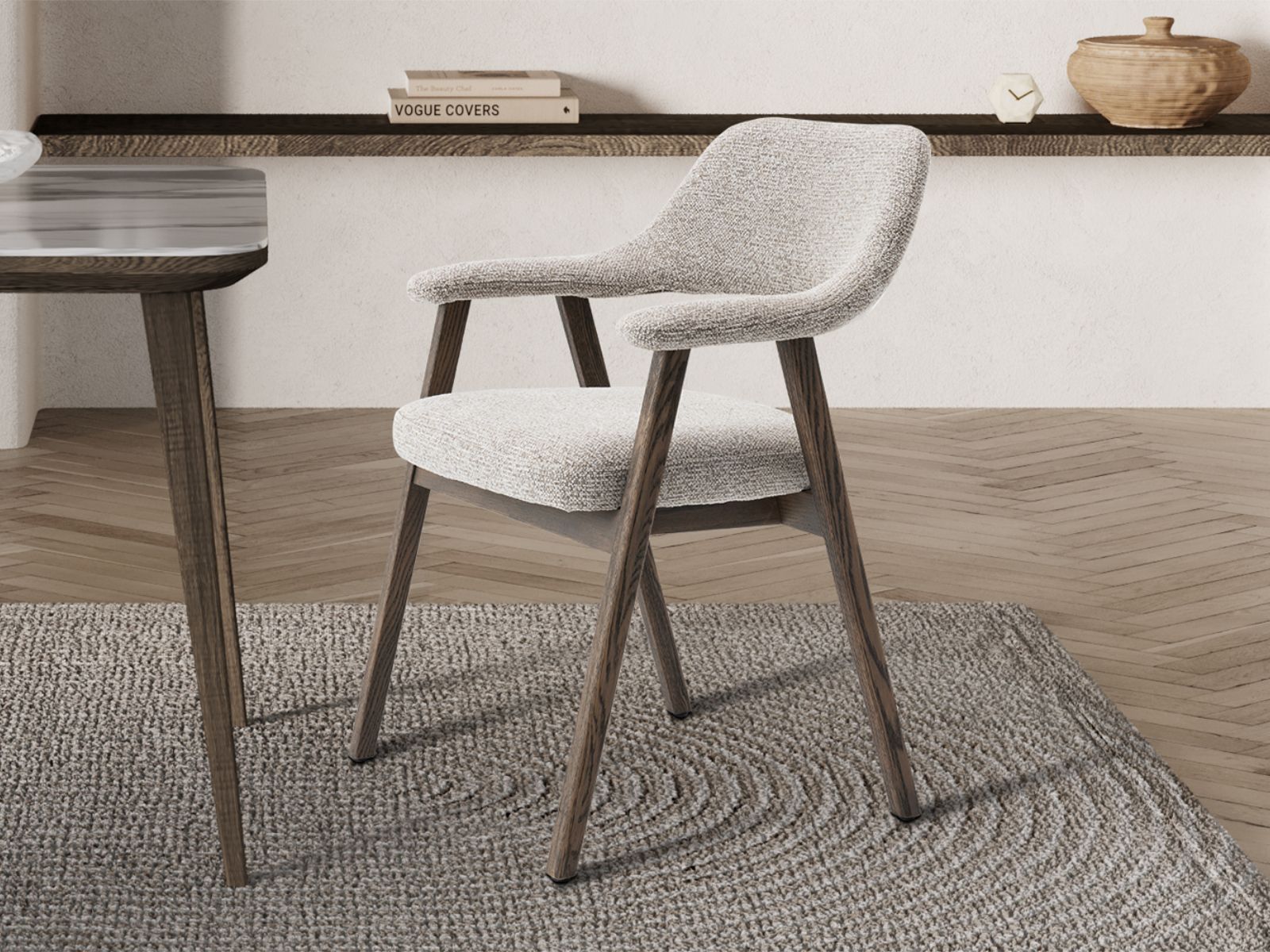 Chaise RAZMOK chêne massif fumé/tissu sable