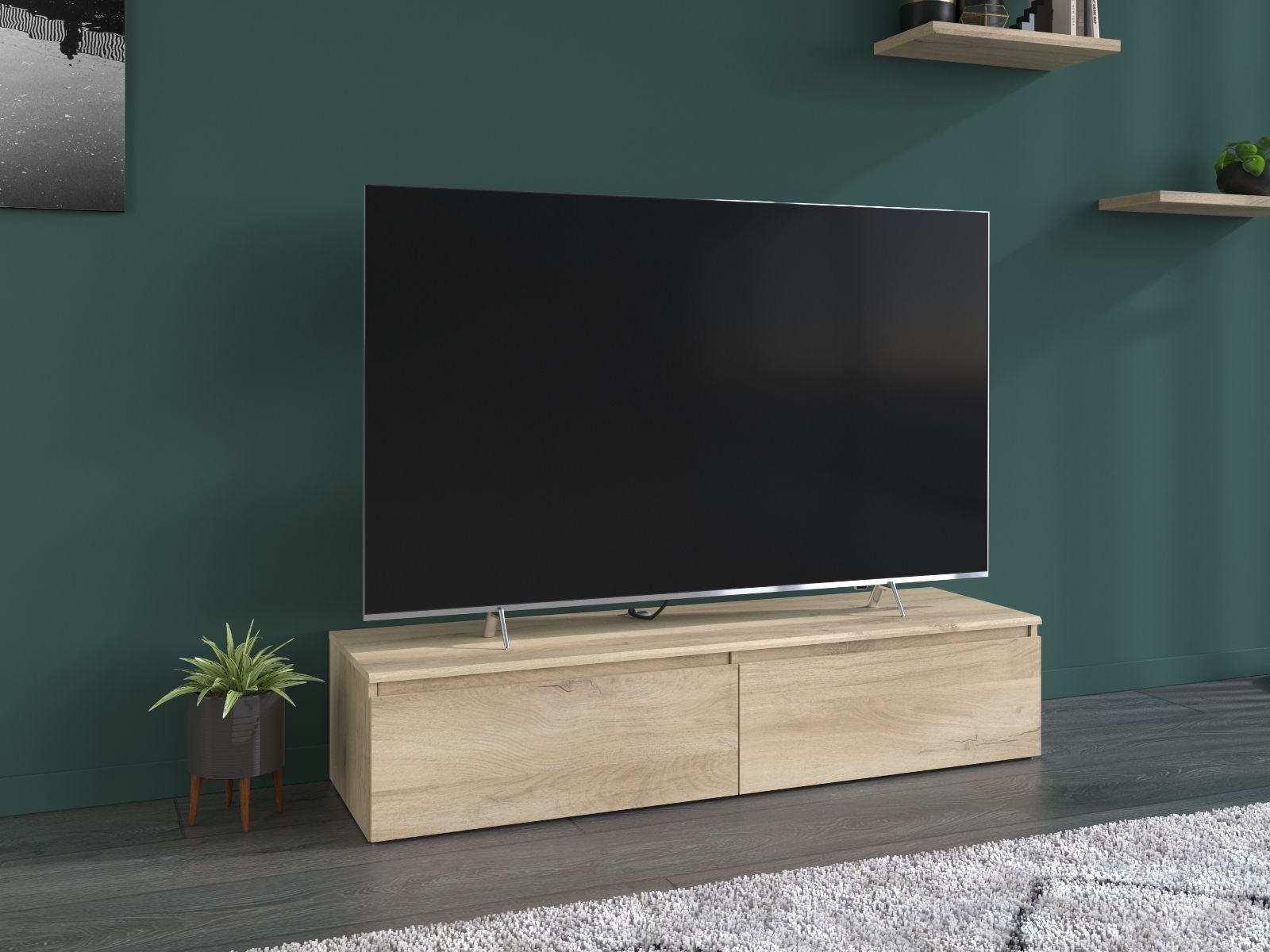 Meuble tv-hifi LAVINAS 2 tiroirs 138 cm chêne krönberg