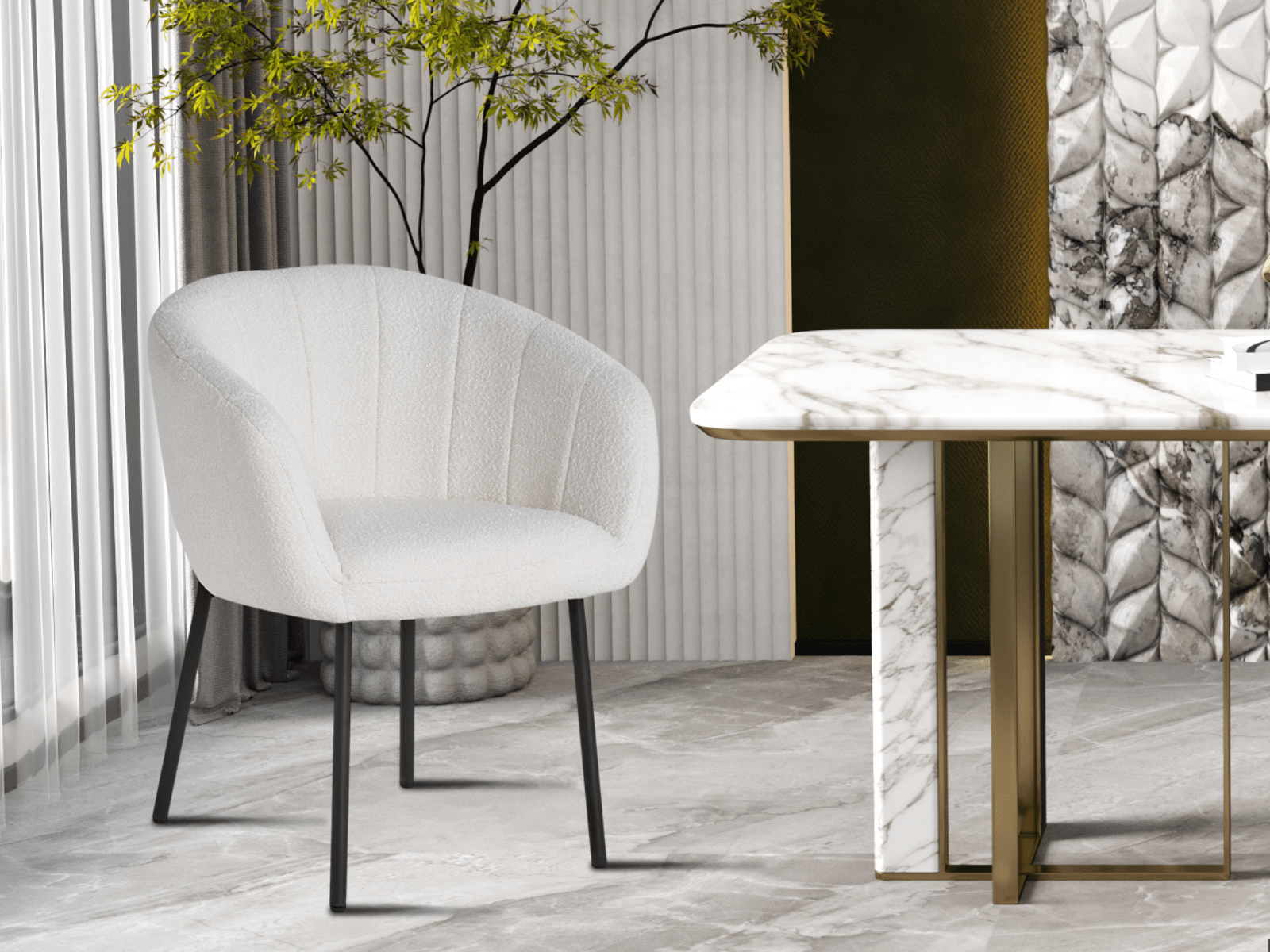 Chaise SILVANA blanc bouclé