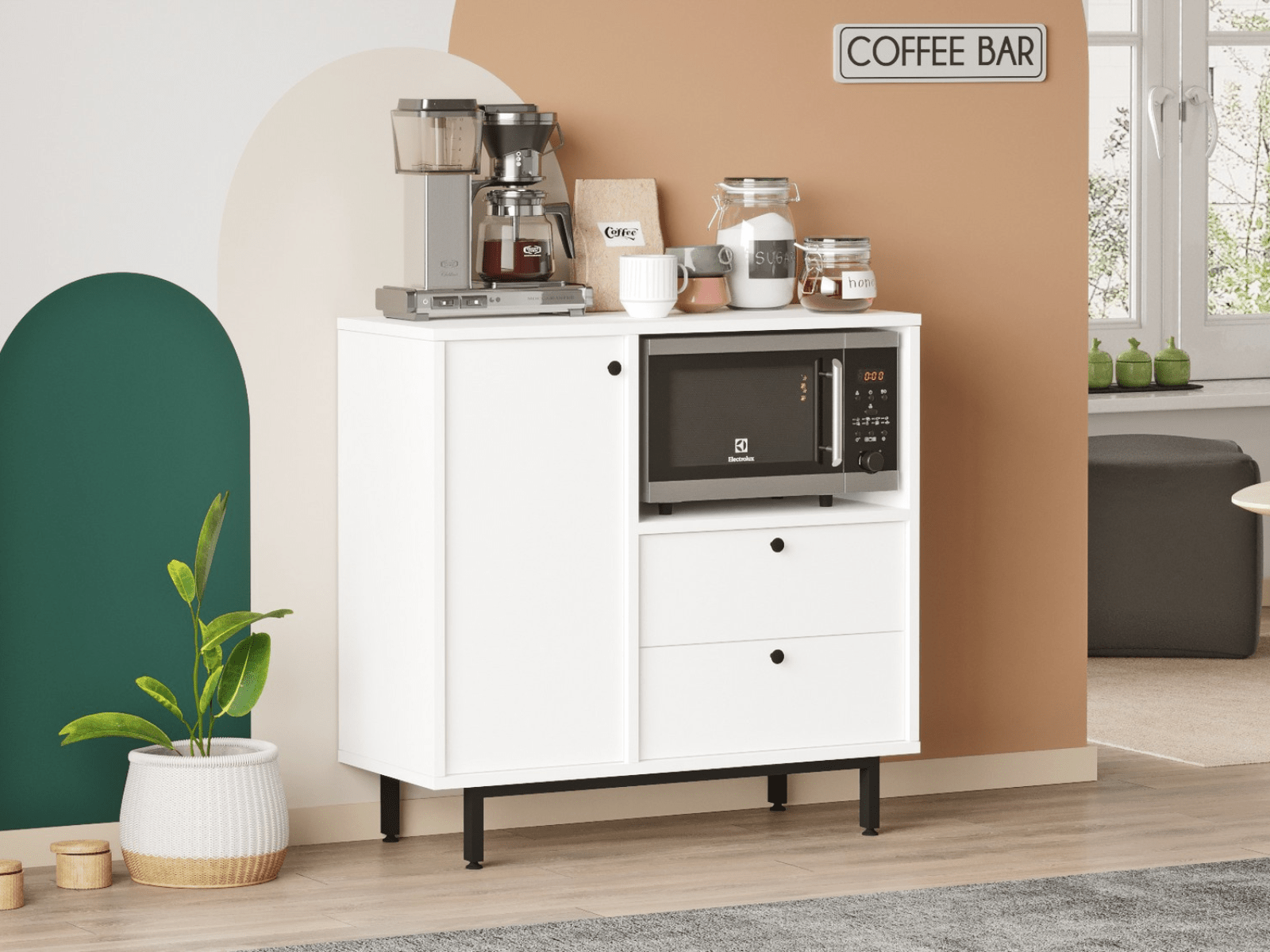 Commode REWONA 1 porte 2 tiroirs blanc