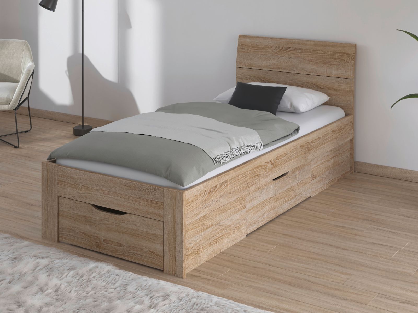 Lit FLASH 90x200 cm chêne sonoma avec tiroirs