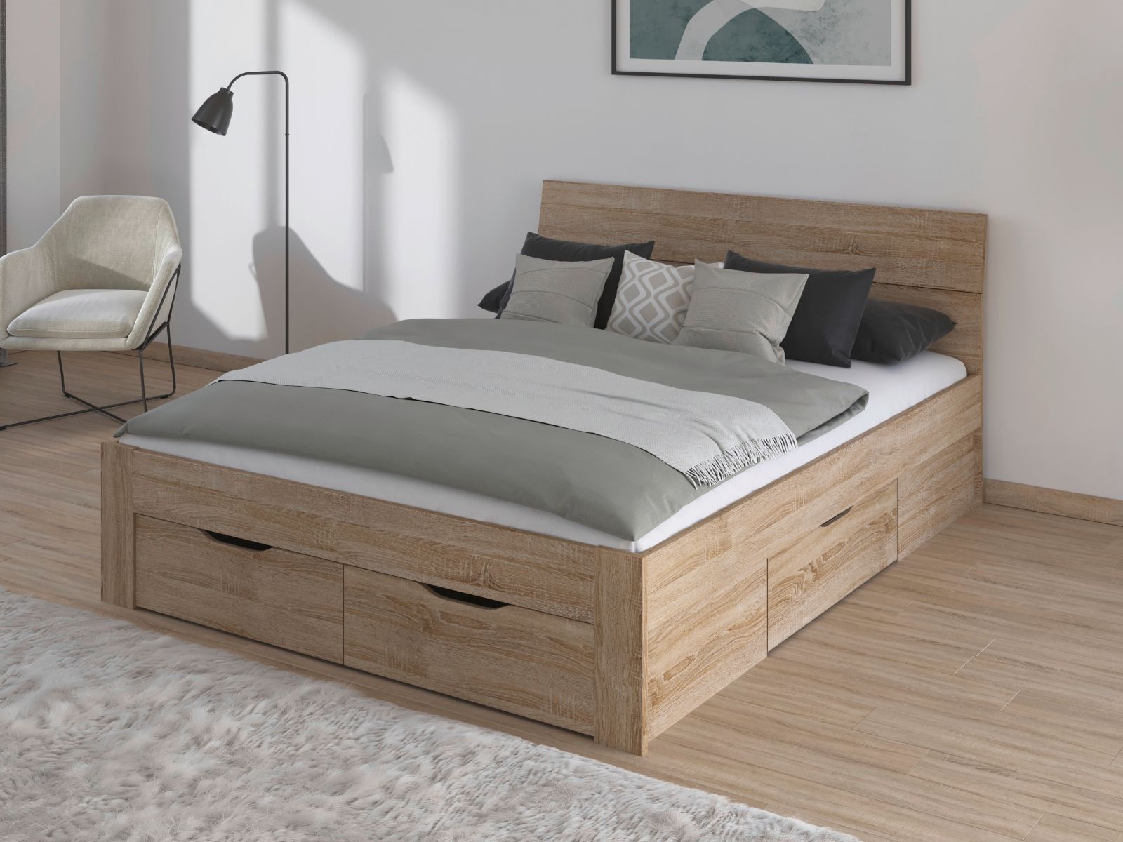 Lit FLASH 160x200 cm chêne sonoma avec tiroirs