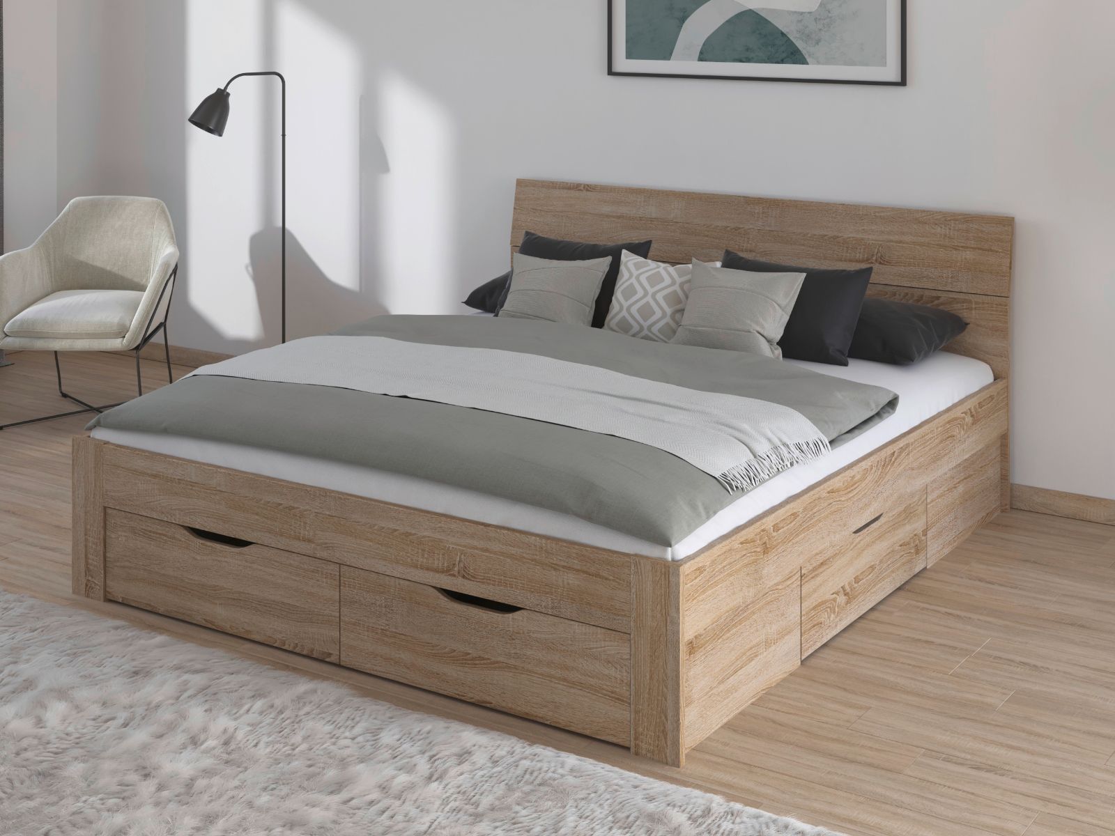 Lit FLASH 180x200 cm chêne sonoma avec tiroirs