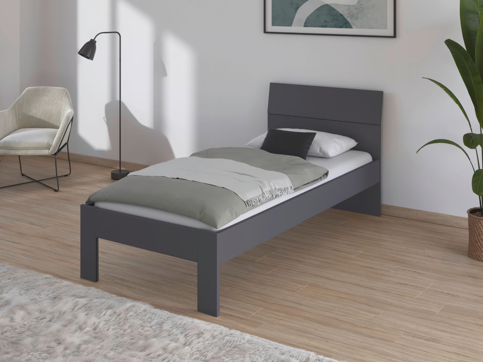 Lit FLASH 90x200 cm gris métallique