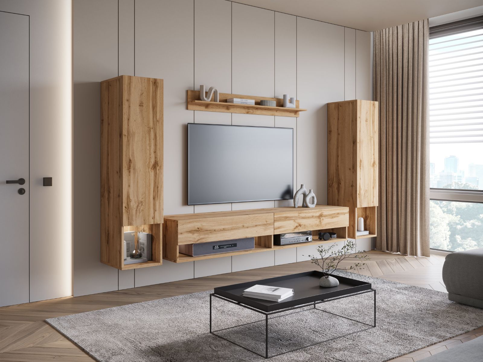 Mur tv-hifi AMADEUS 4 portes chêne wotan