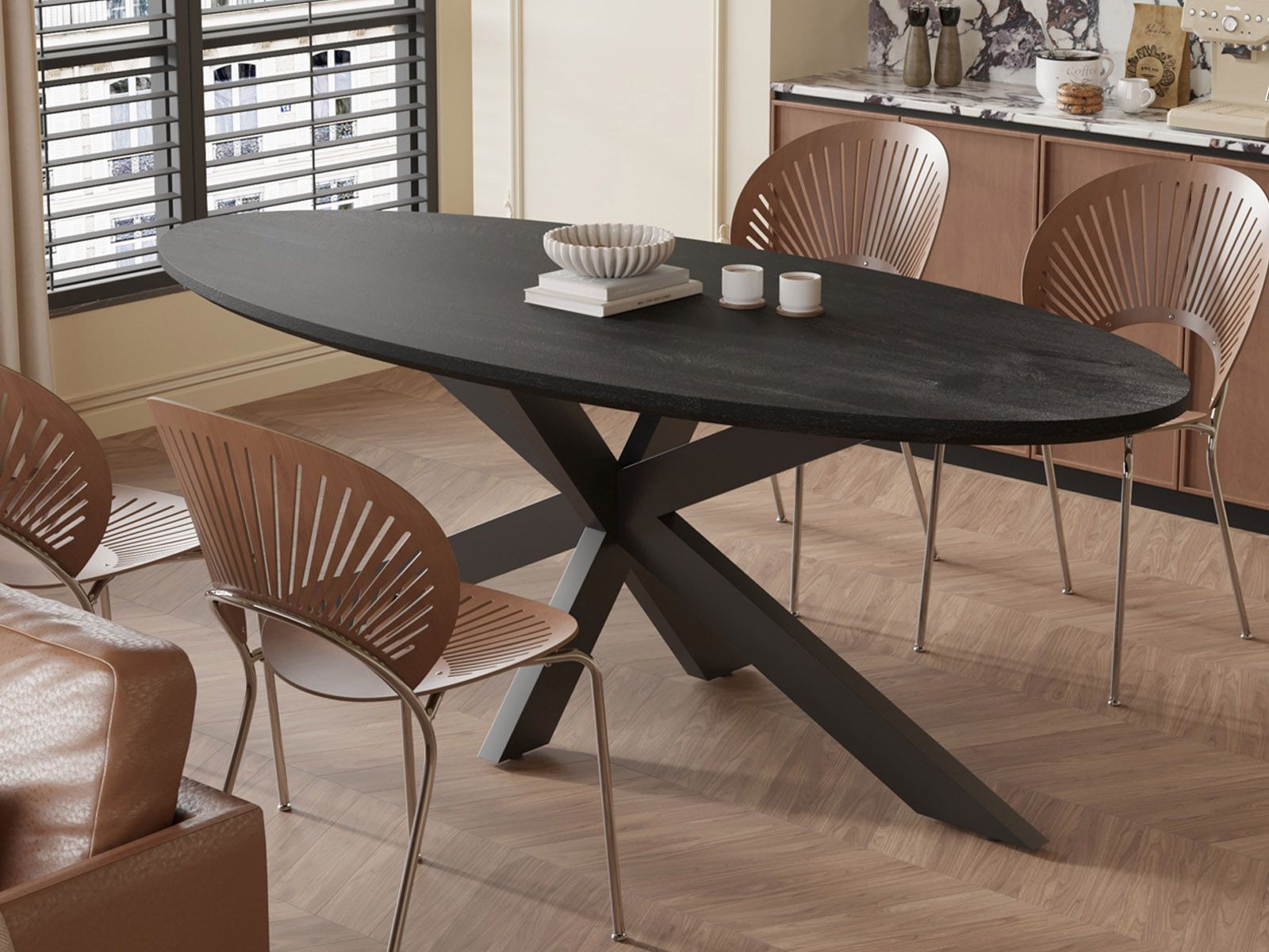 Table repas ovale TOMYRA 100x220 cm mangolia noir