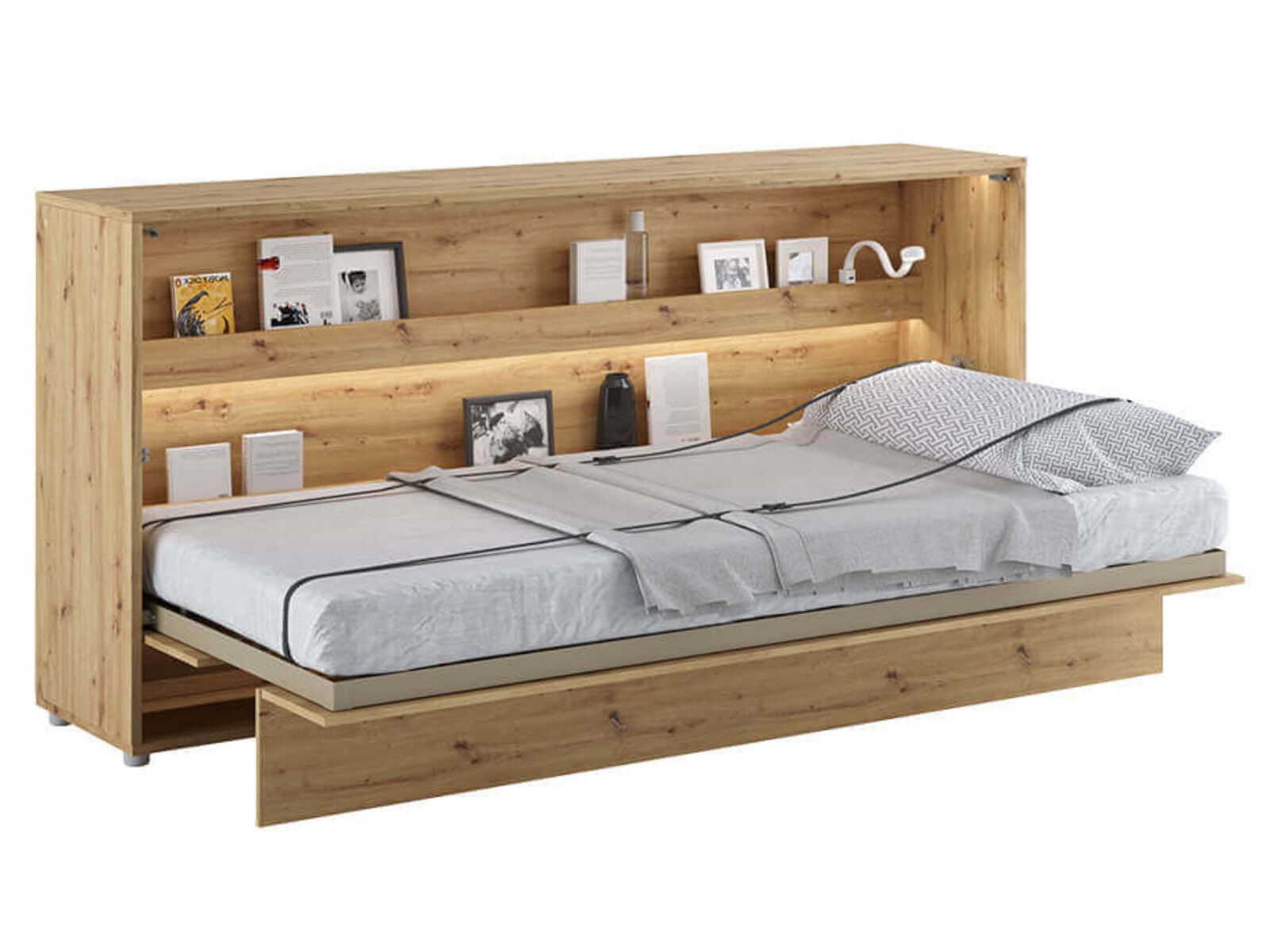 Lit mural escamotable CONCEPTION PRO 90x200 cm chêne artisan (horizontal) avec matelas