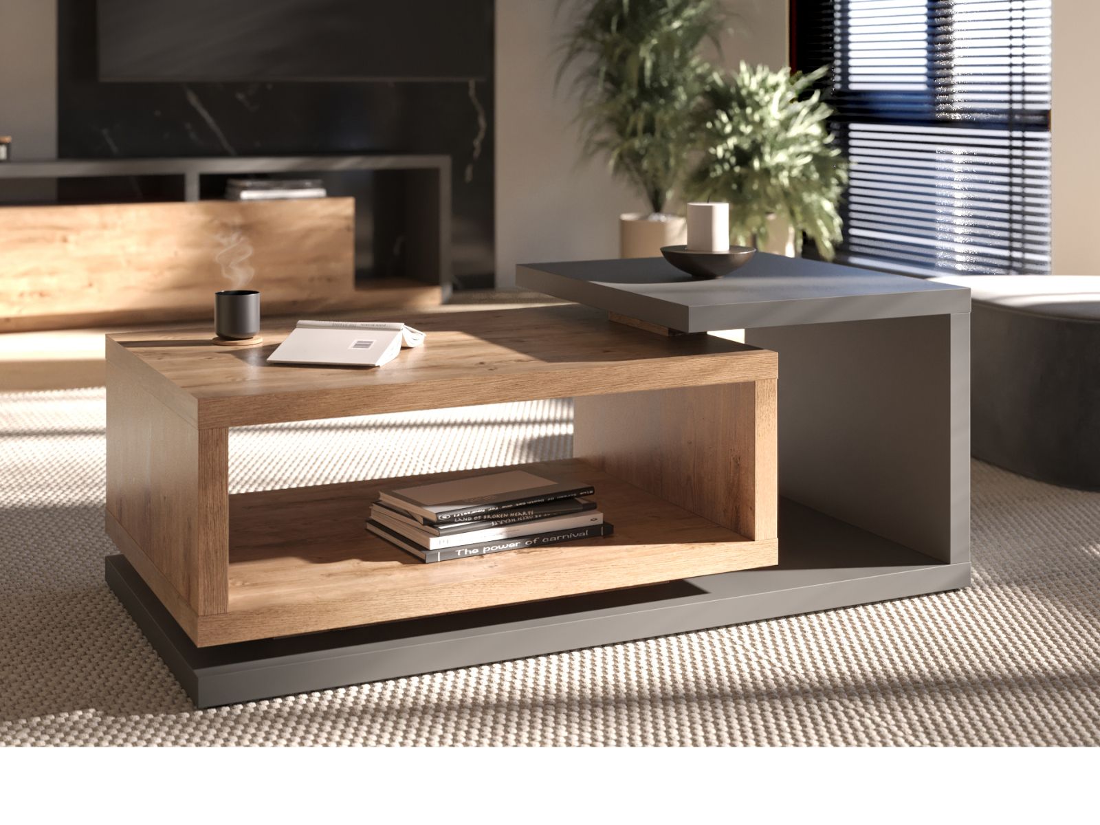 Table basse rectangulaire BOTSWANA 120 cm anthracite/chêne ribbec