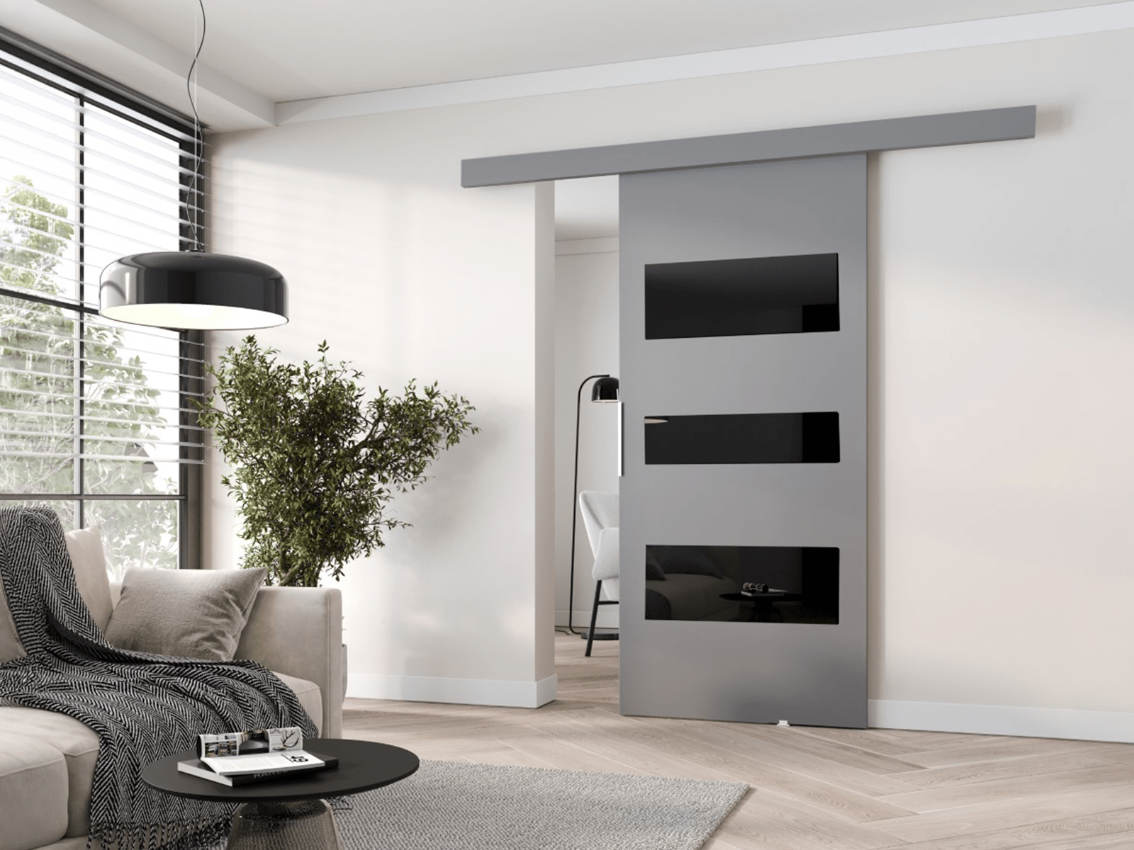 Porte coulissante CORWEL 76 cm gris