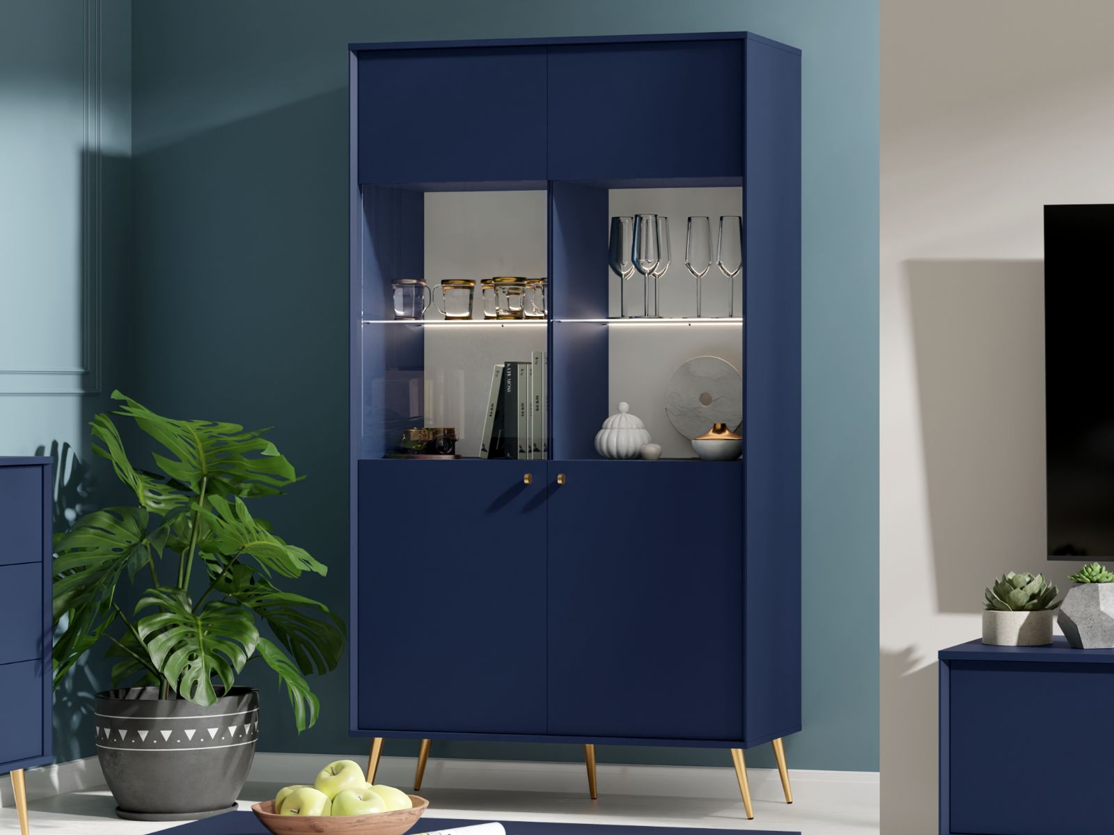 Vitrine ROSSE 2 portes bleu foncé