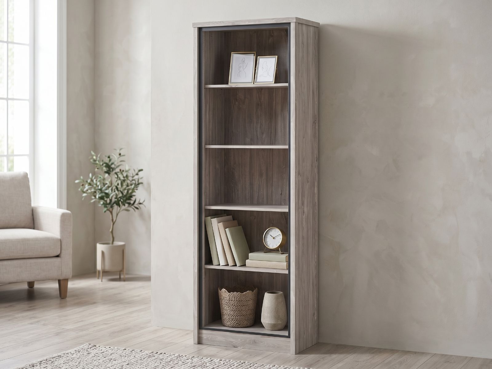 Bibliothèque ELZA 5 étagères chêne gris