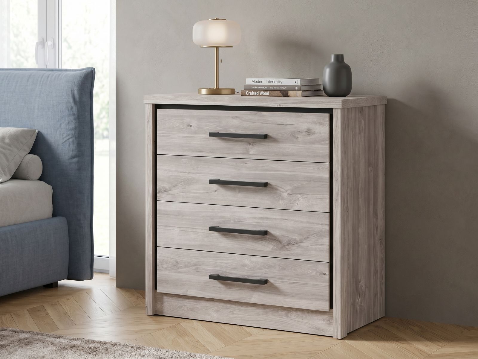 Commode ELZA 4 tiroirs chêne gris