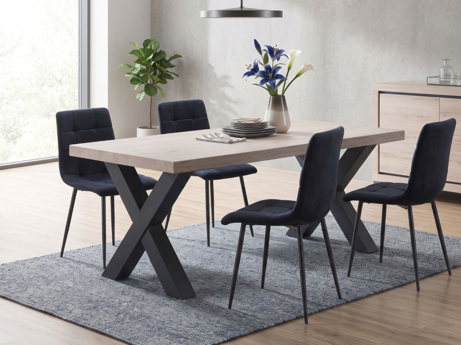 Table repas rectangulaire ARCHIMEDE 190 cm chêne naturel/noir