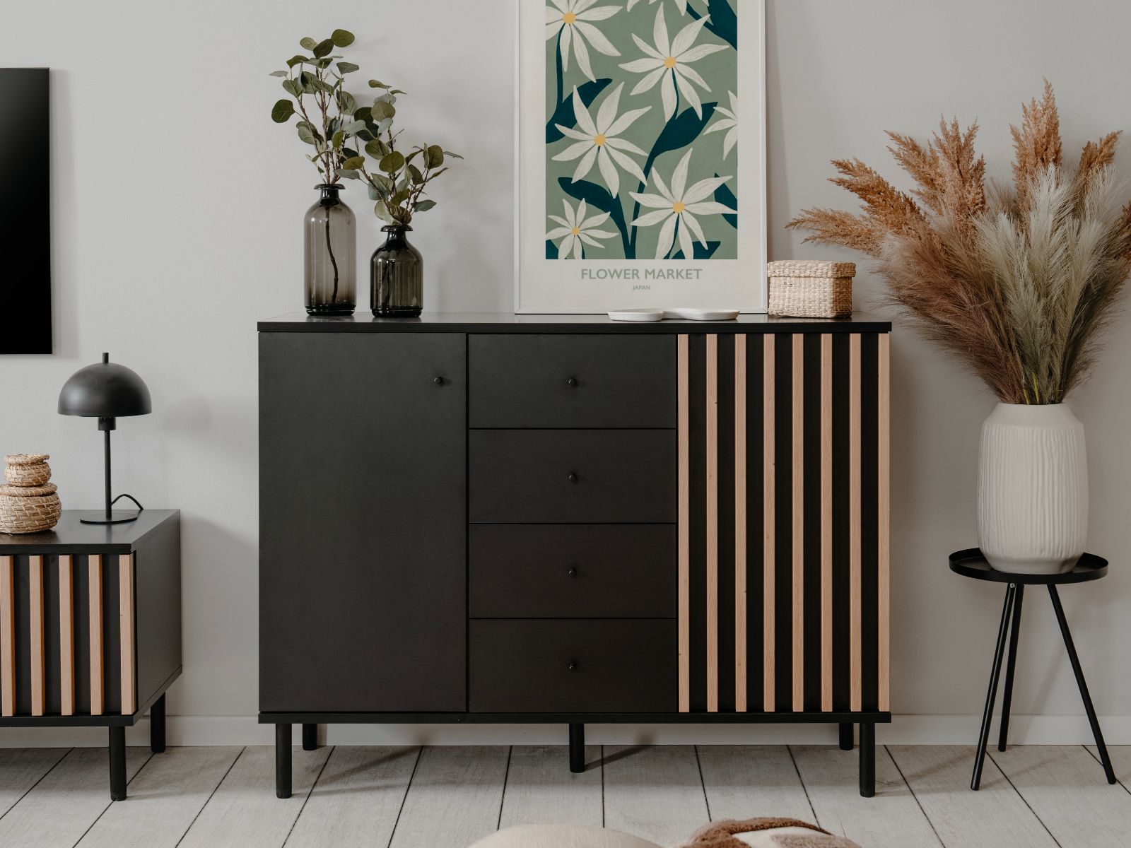 Buffet/bahut MANZANA 2 portes 4 tiroirs chêne artisan/anthracite