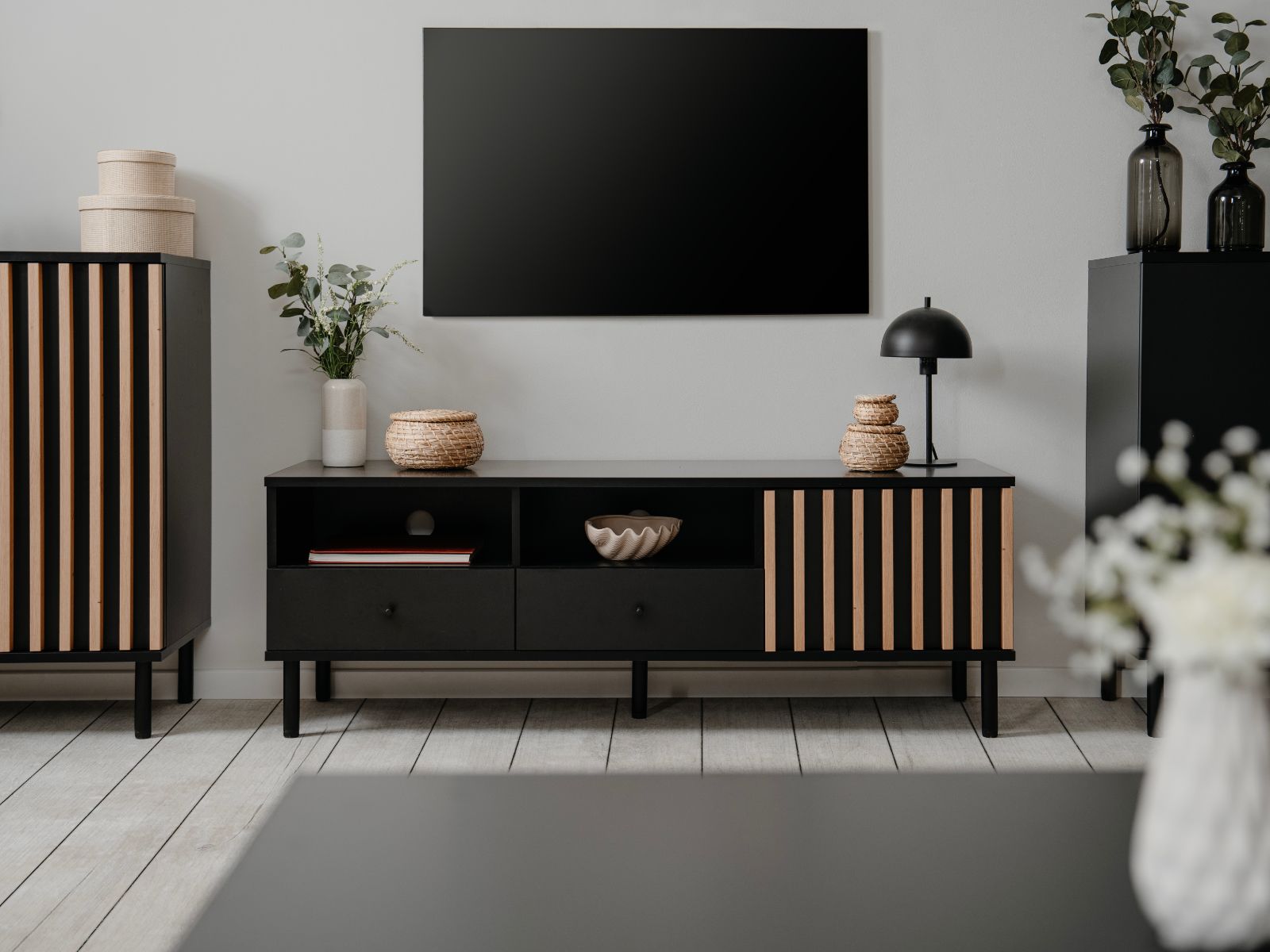 Meuble tv-hifi MANZANA 1 porte 2 tiroirs chêne artisan/anthracite