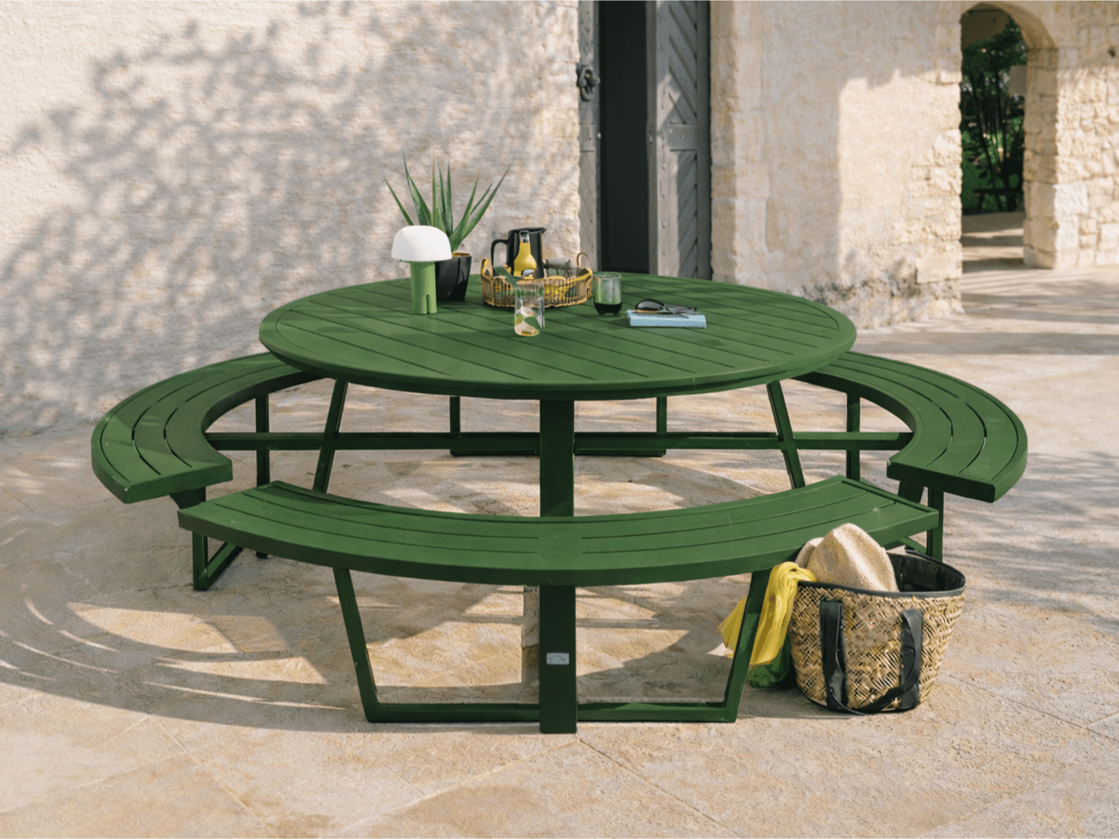 Table pique-nique ronde PERUGIA 8 personnes aluminium vert
