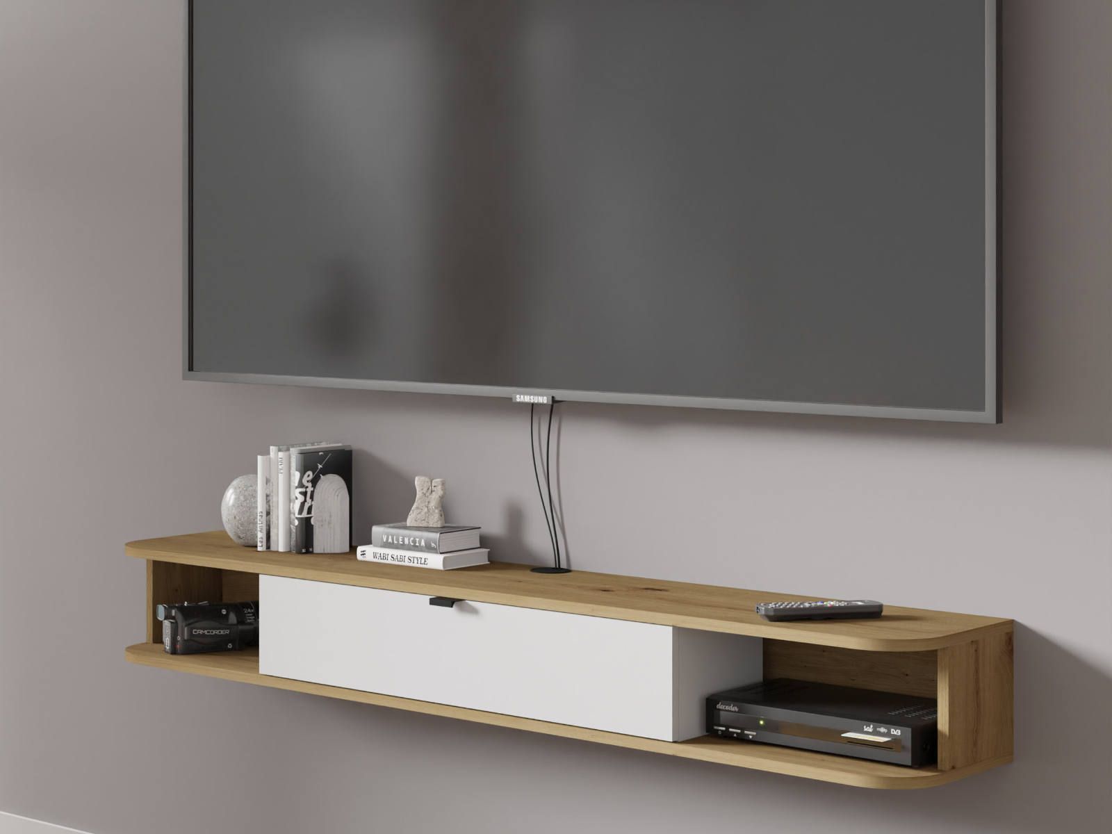 Meuble tv-hifi ICONIC 1 porte blanc/chêne artisan