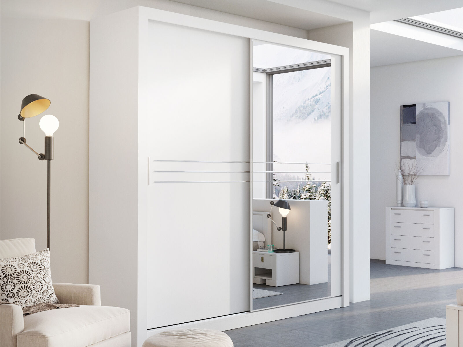 Armoire IDOLE DELUXE 2 portes coulissantes blanc mat