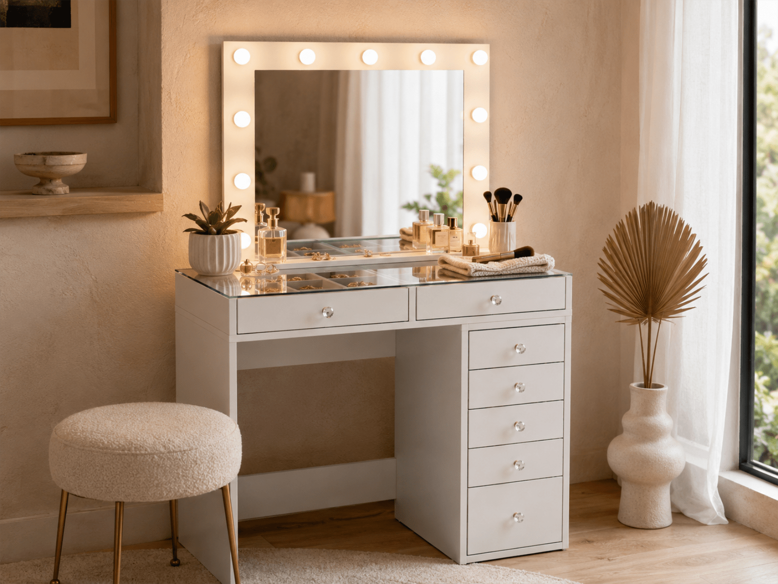 Coiffeuse JESSIE DELUXE 7 tiroirs blanc