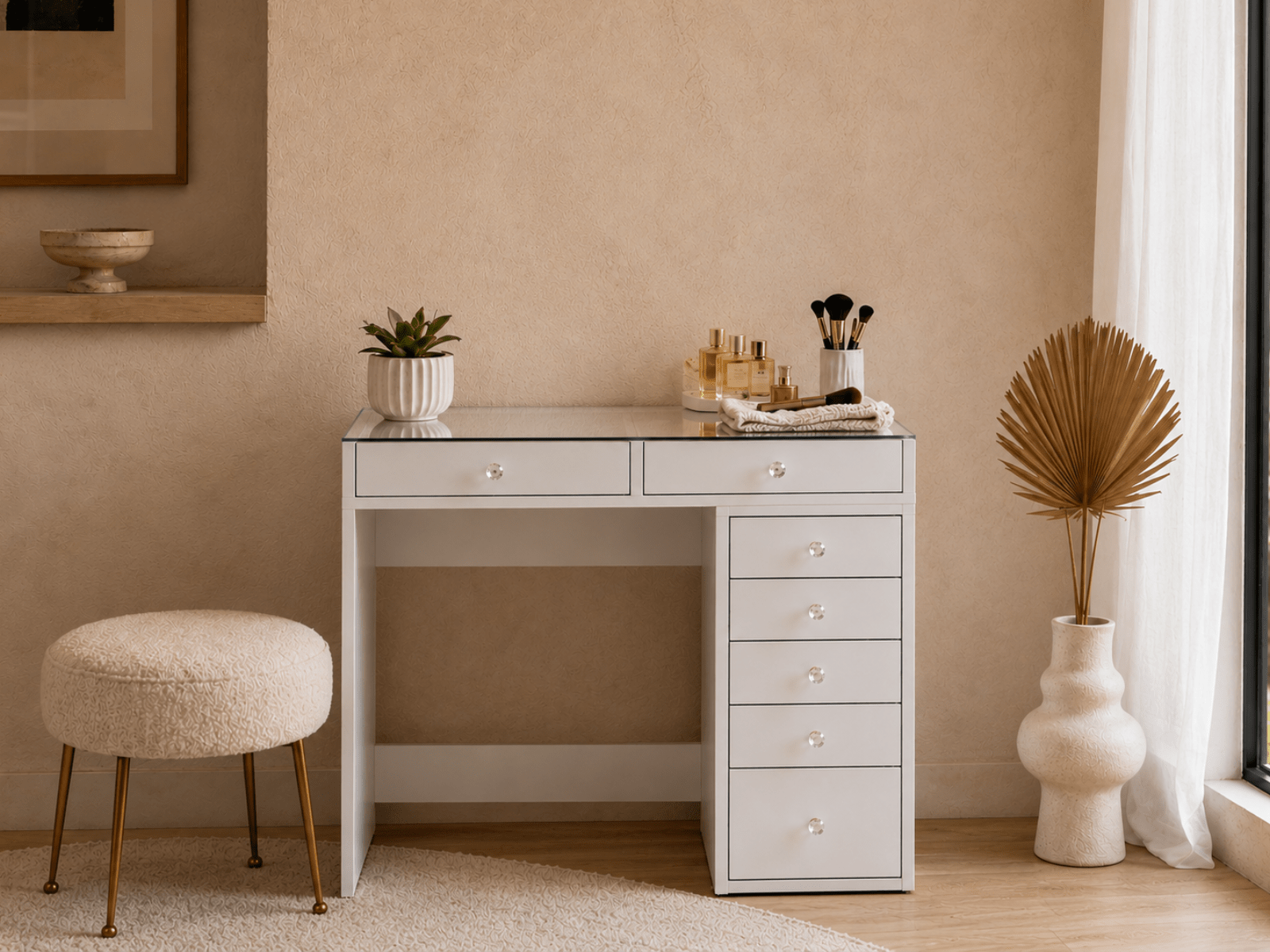 Coiffeuse JESSIE 7 tiroirs blanc