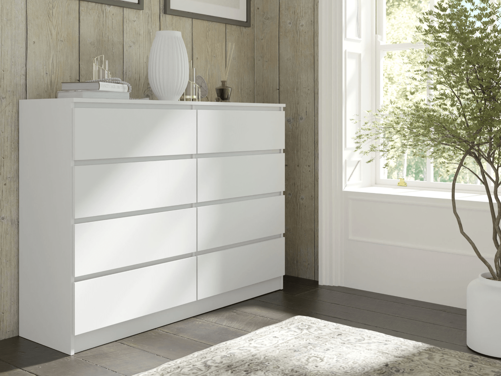 Commode MAJDA 8 tiroirs blanc