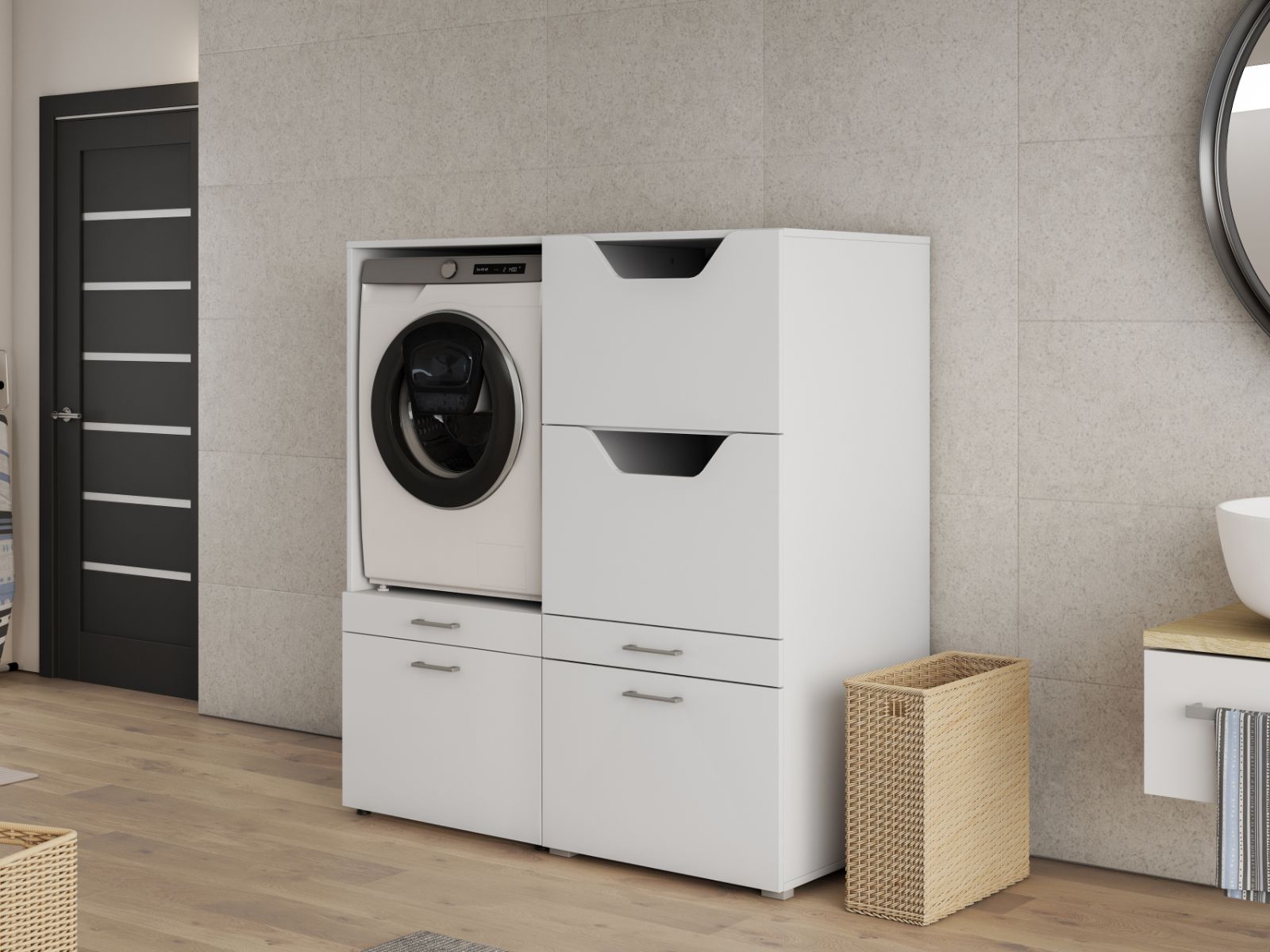 Meuble WASHING 1 machine avec armoire linge MEDIUM blanc