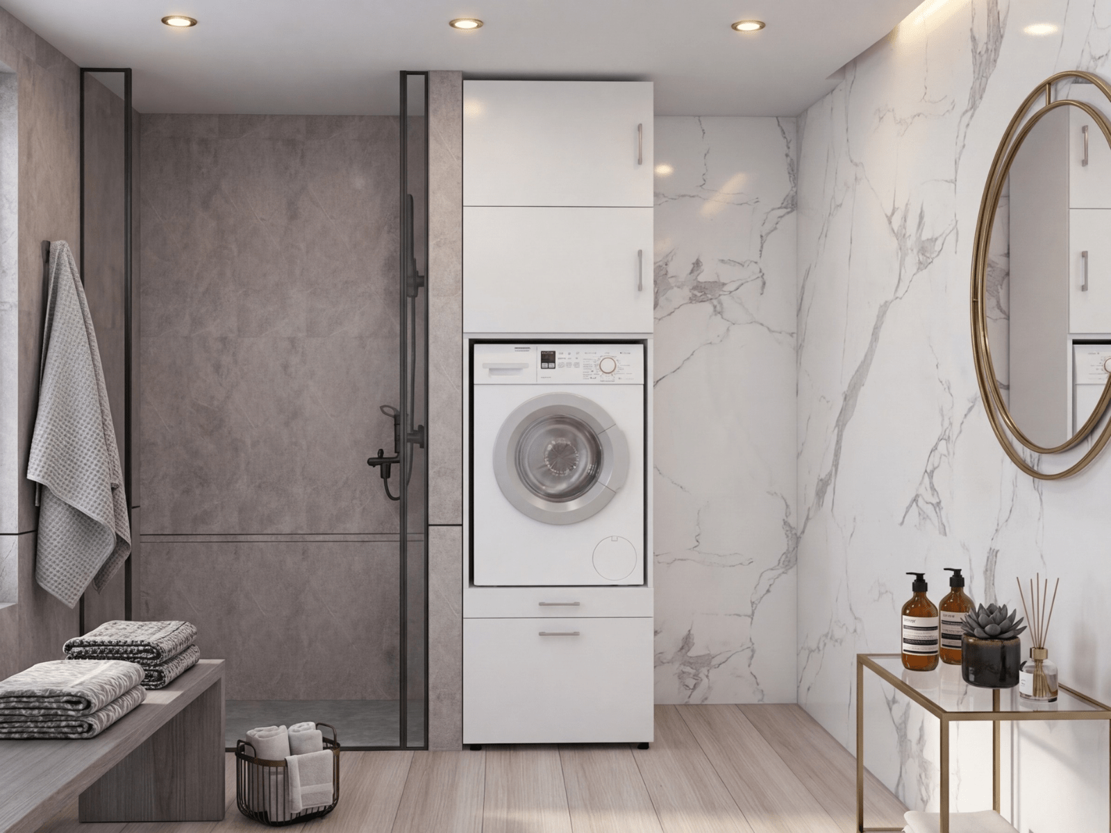 Meuble WASHING 1 machine blanc avec 2 surmeubles