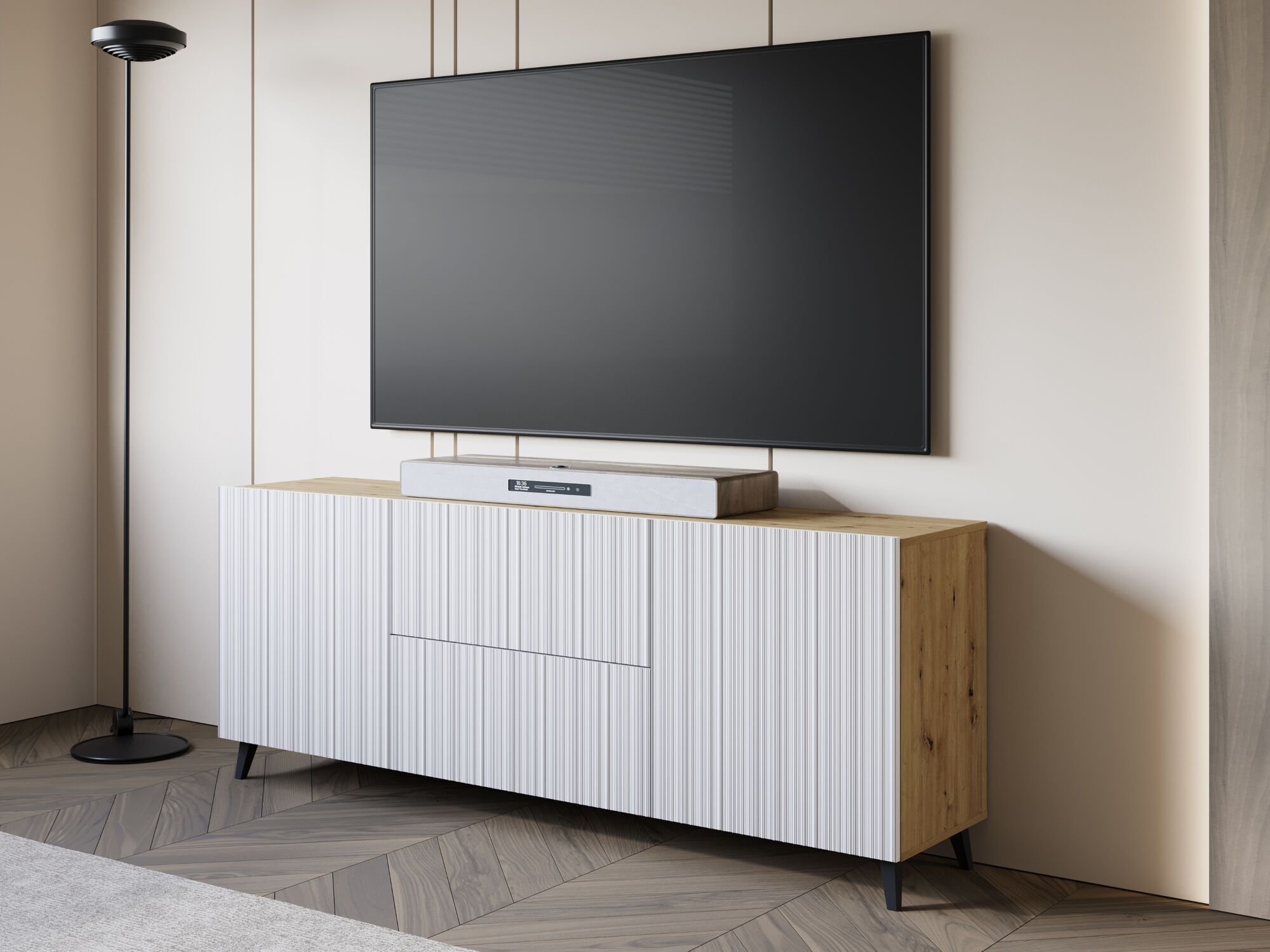 Meuble tv-hifi FUKETTE 2 portes 2 tiroirs 180 cm chêne artisan/blanc