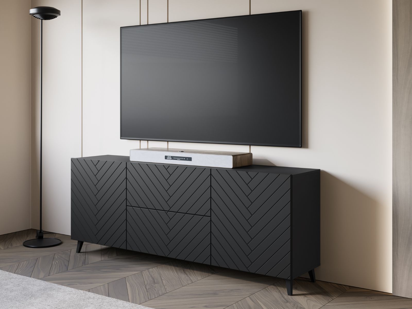 Meuble tv-hifi FUKETTE 2 portes 2 tiroirs 180 cm graphite/noir