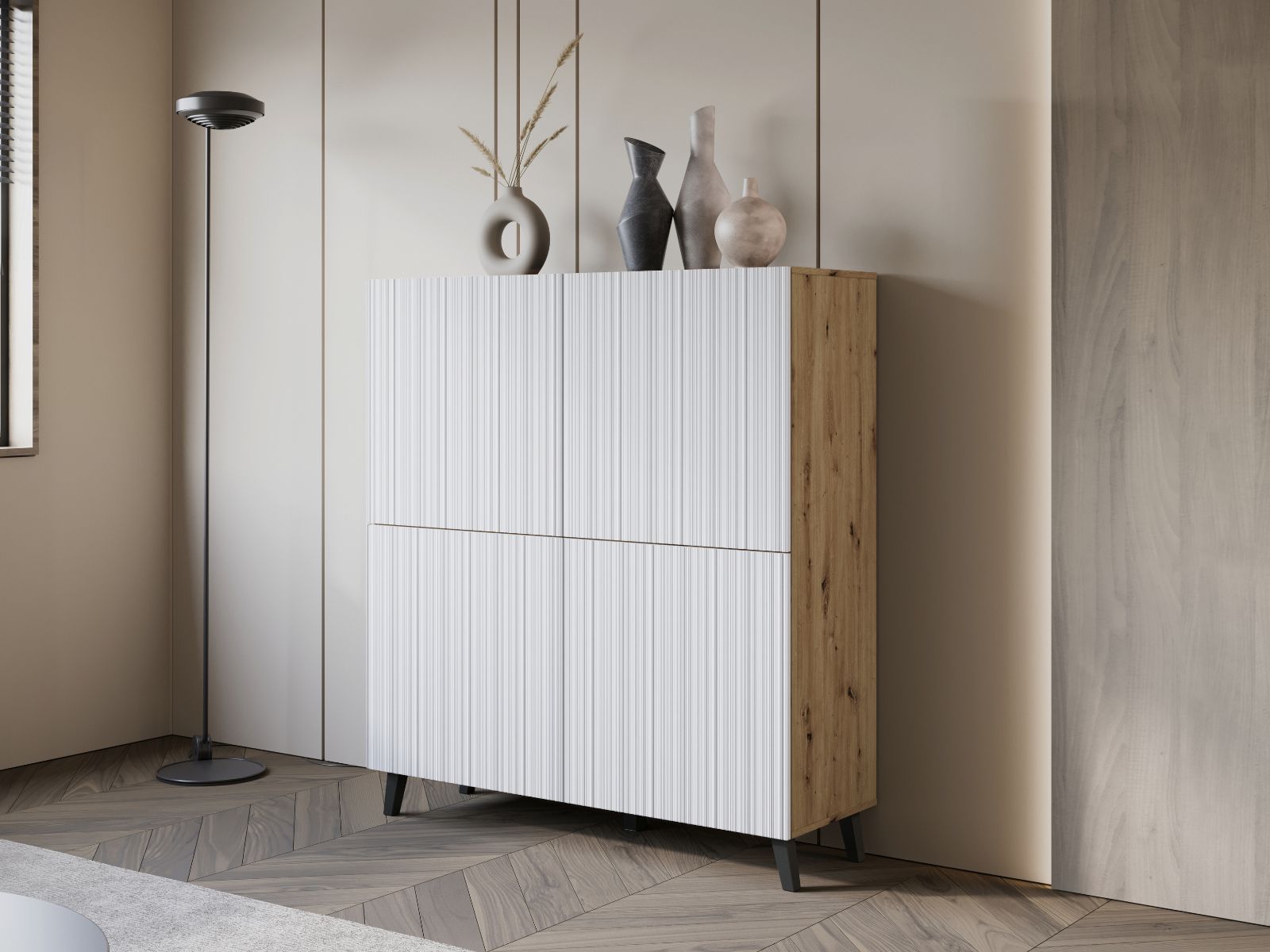 Buffet/bahut FUKETTE 4 portes chêne artisan/blanc