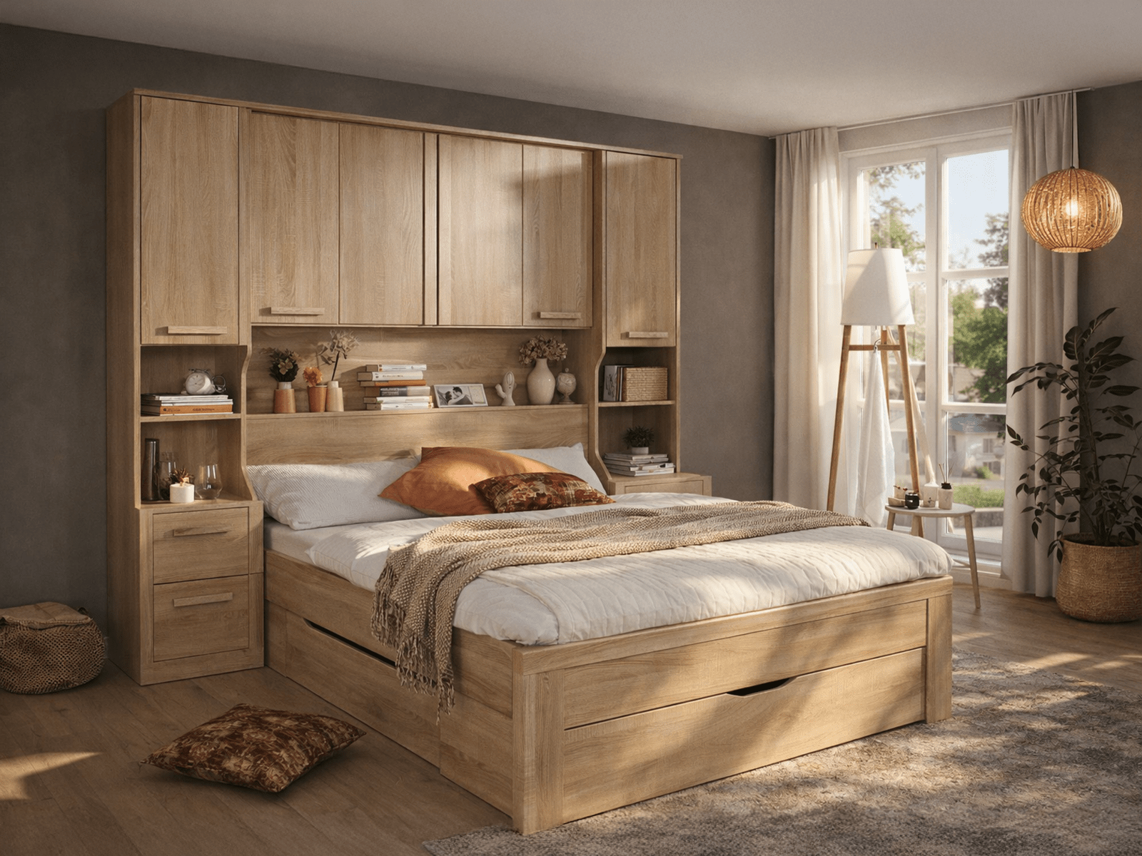 Lit pont RIGA 140x200 cm sonoma avec tiroirs