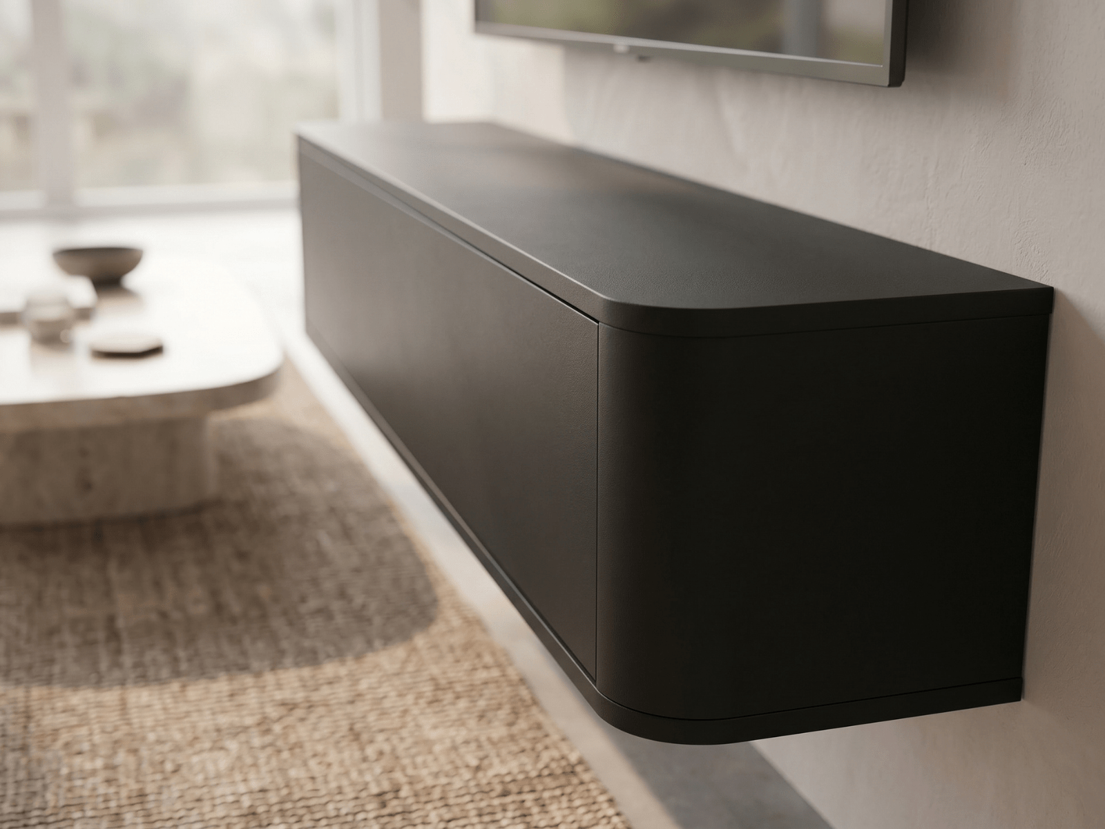 Meuble tv-hifi PRINCETON 1 porte battante 140 cm arrondi noir