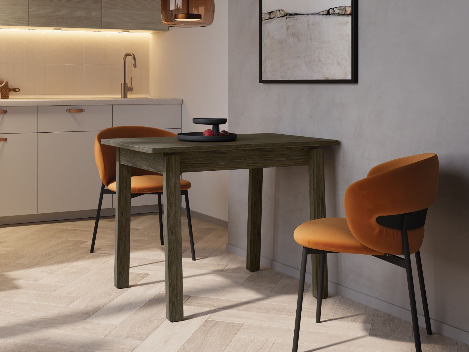 Table repas extensible PLOTY 104 > 224 cm chêne foncé