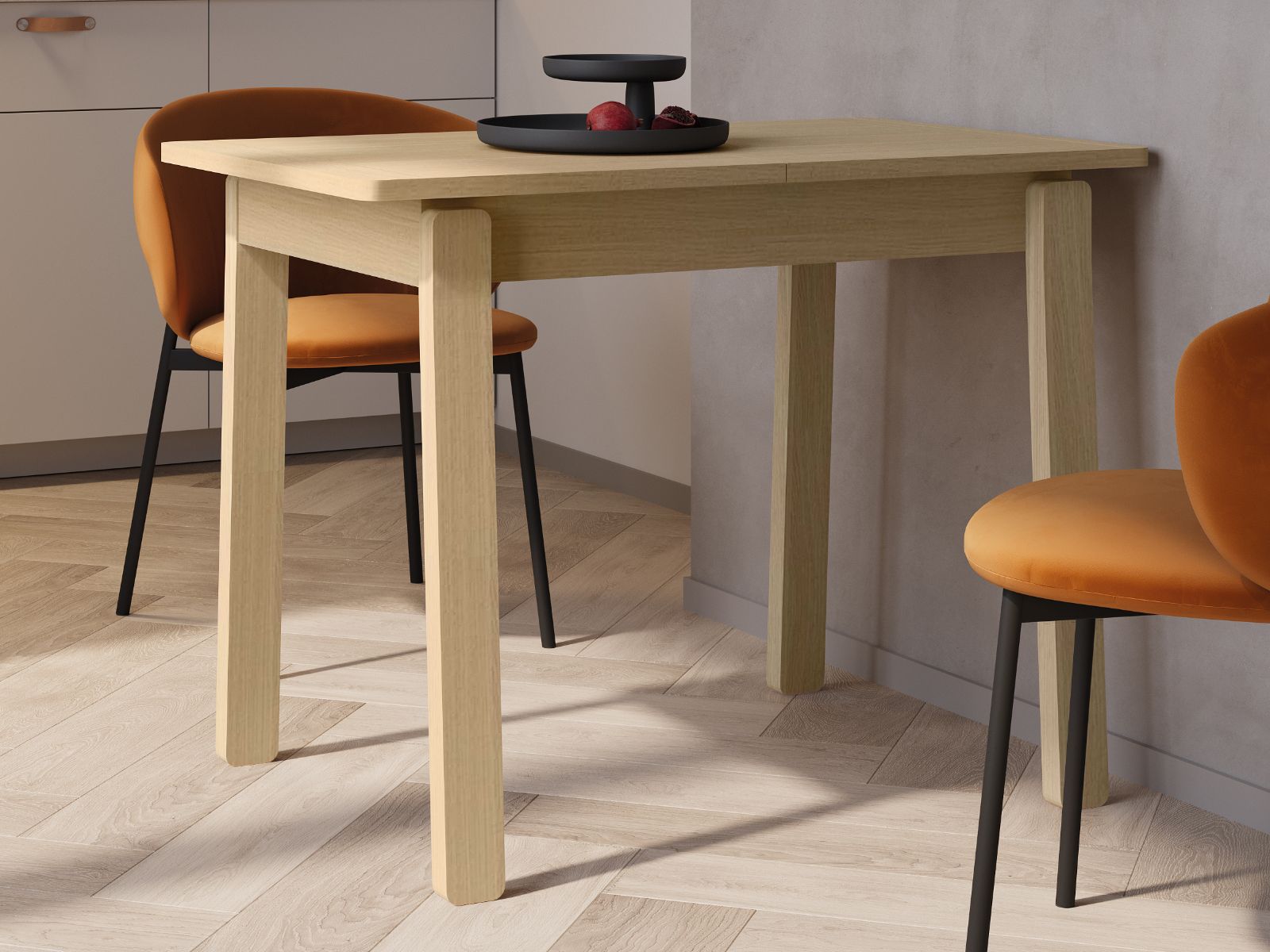 Table repas extensible PLOTY 104 > 224 cm chêne clair