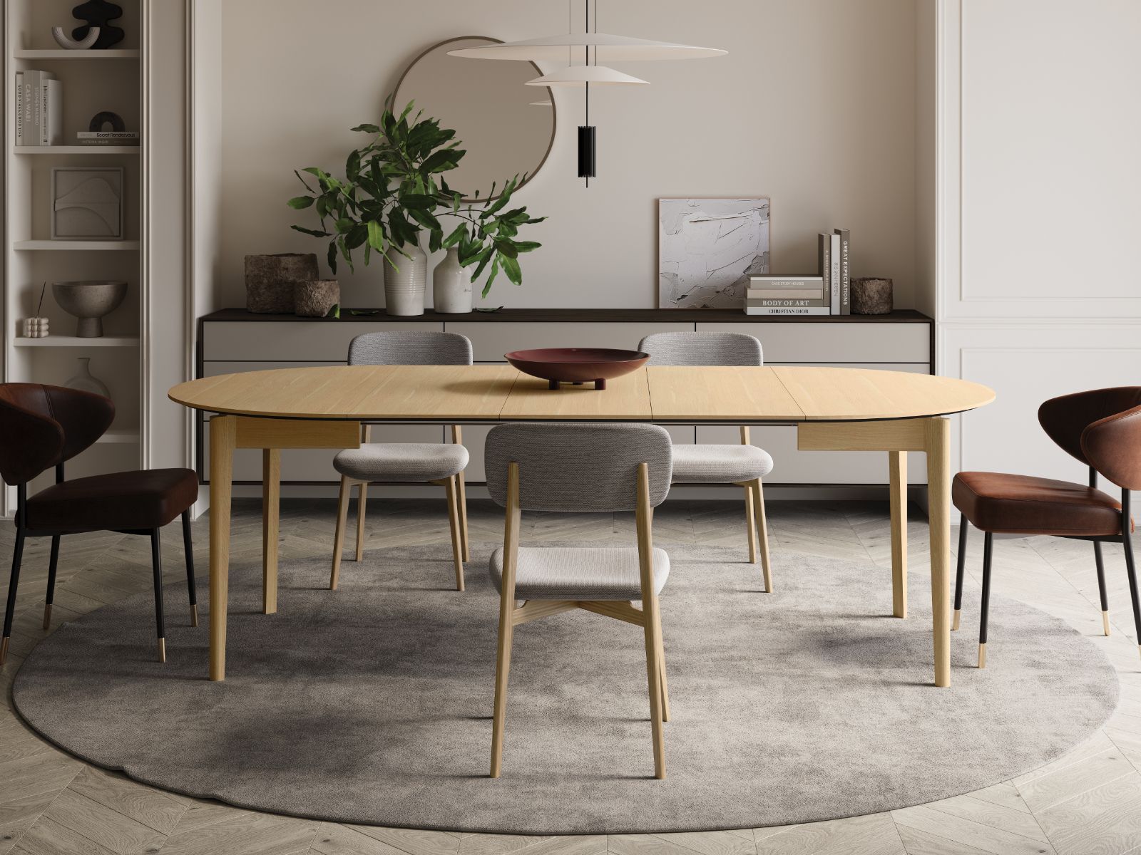 Table repas extensible PLOTY 120 > 240 cm chêne clair