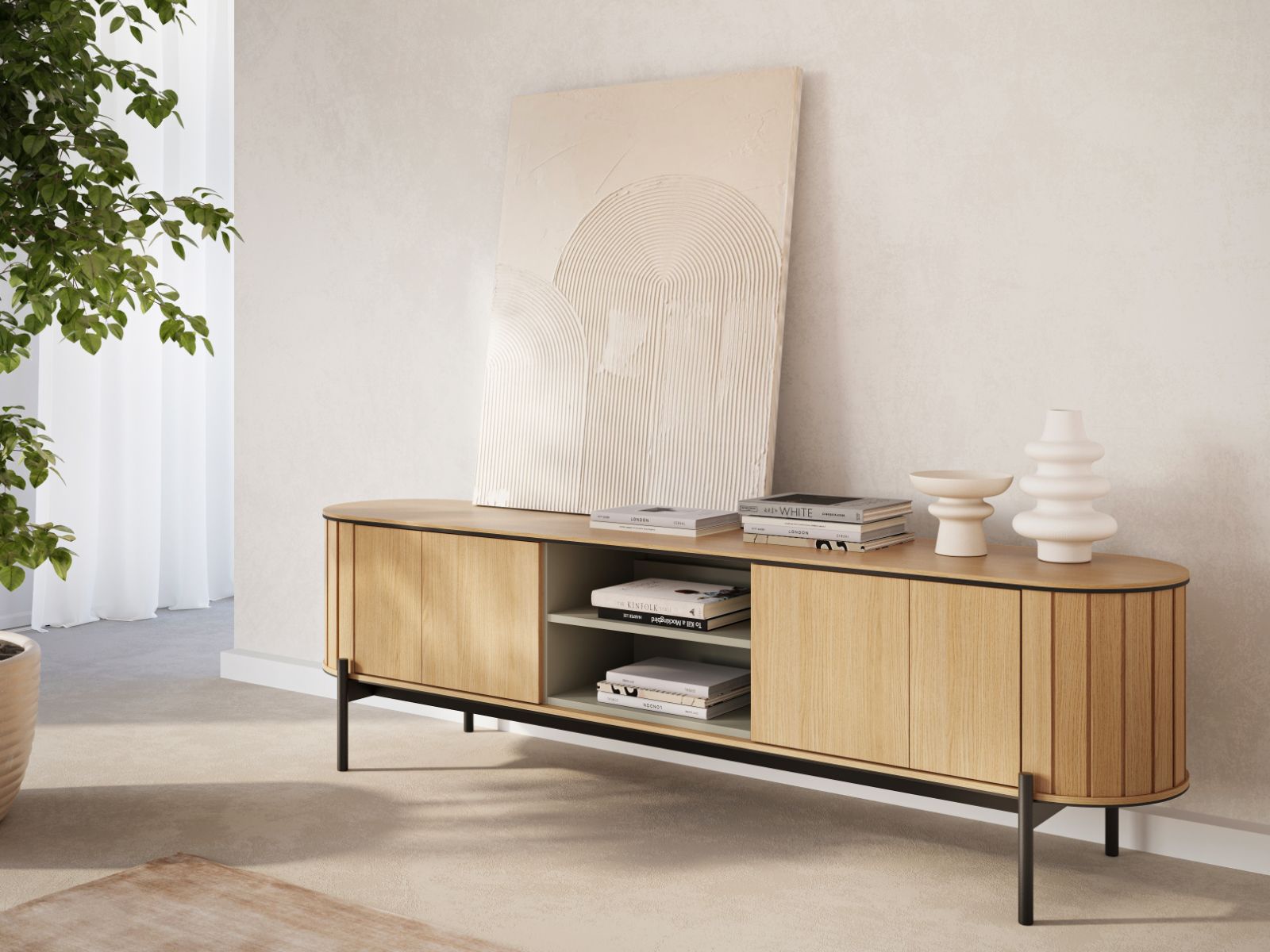 Meuble tv-hifi ROTARIO 2 portes 168 cm chêne vincenza