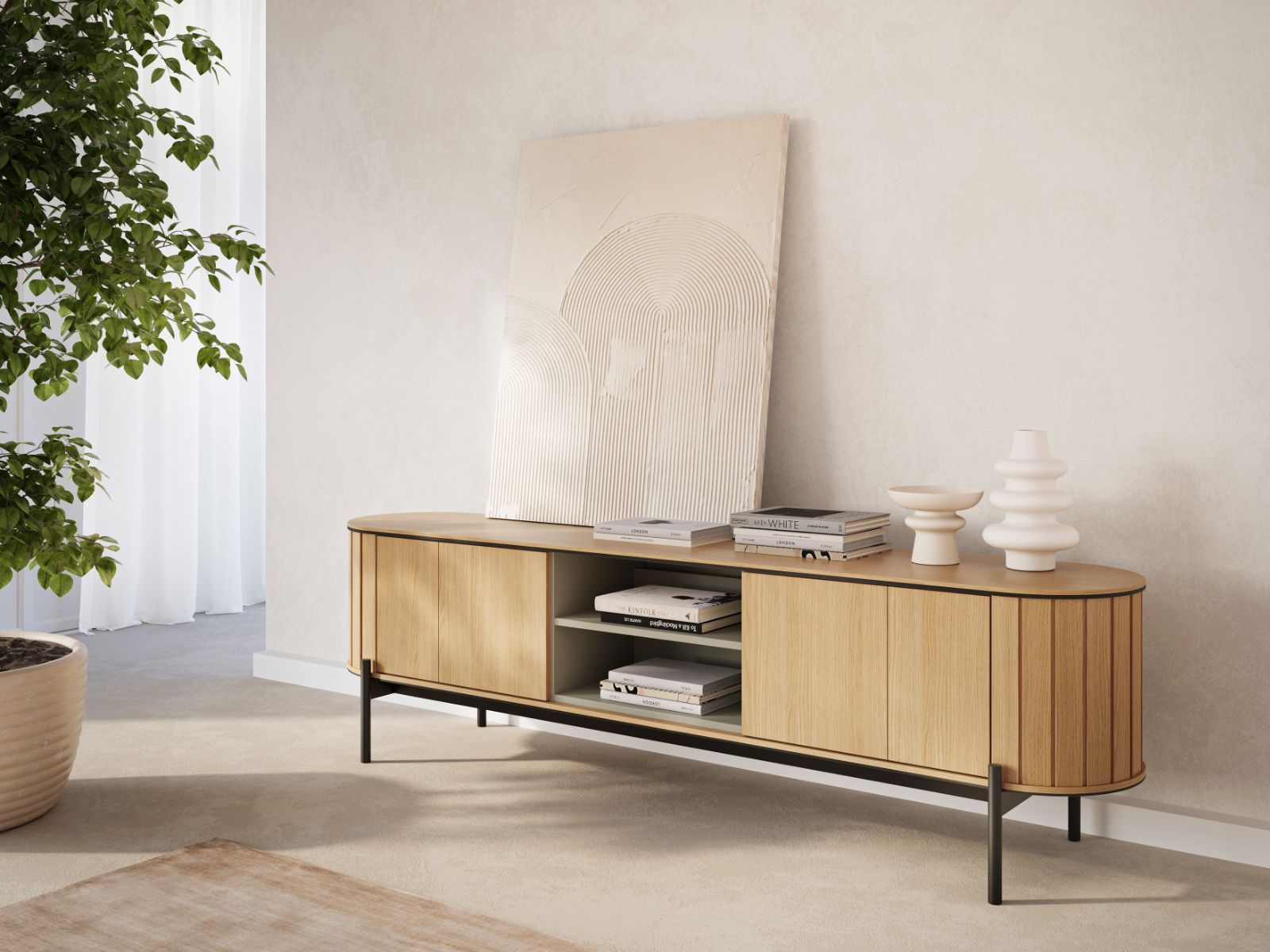 Meuble tv-hifi ROTARIO 2 portes 200 cm chêne vincenza