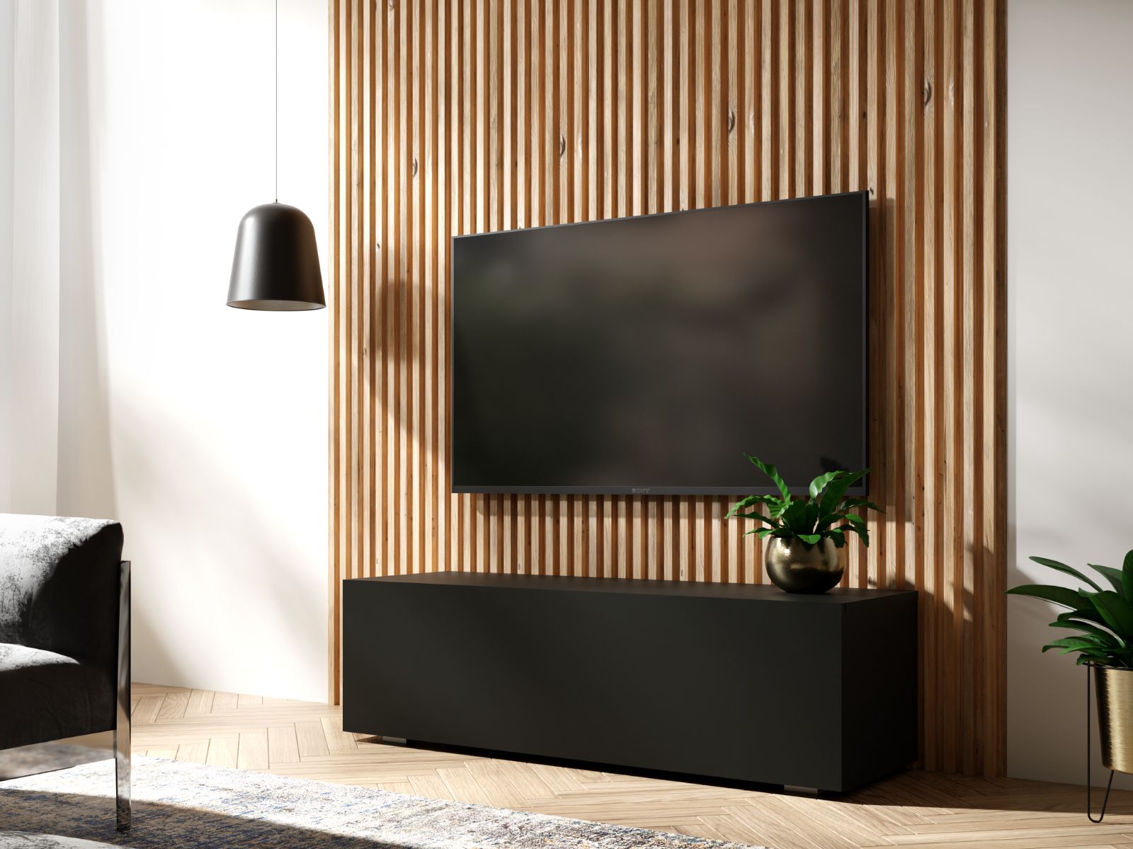 Meuble tv-hifi KINGSTON 1 porte battante 105 cm noir mat