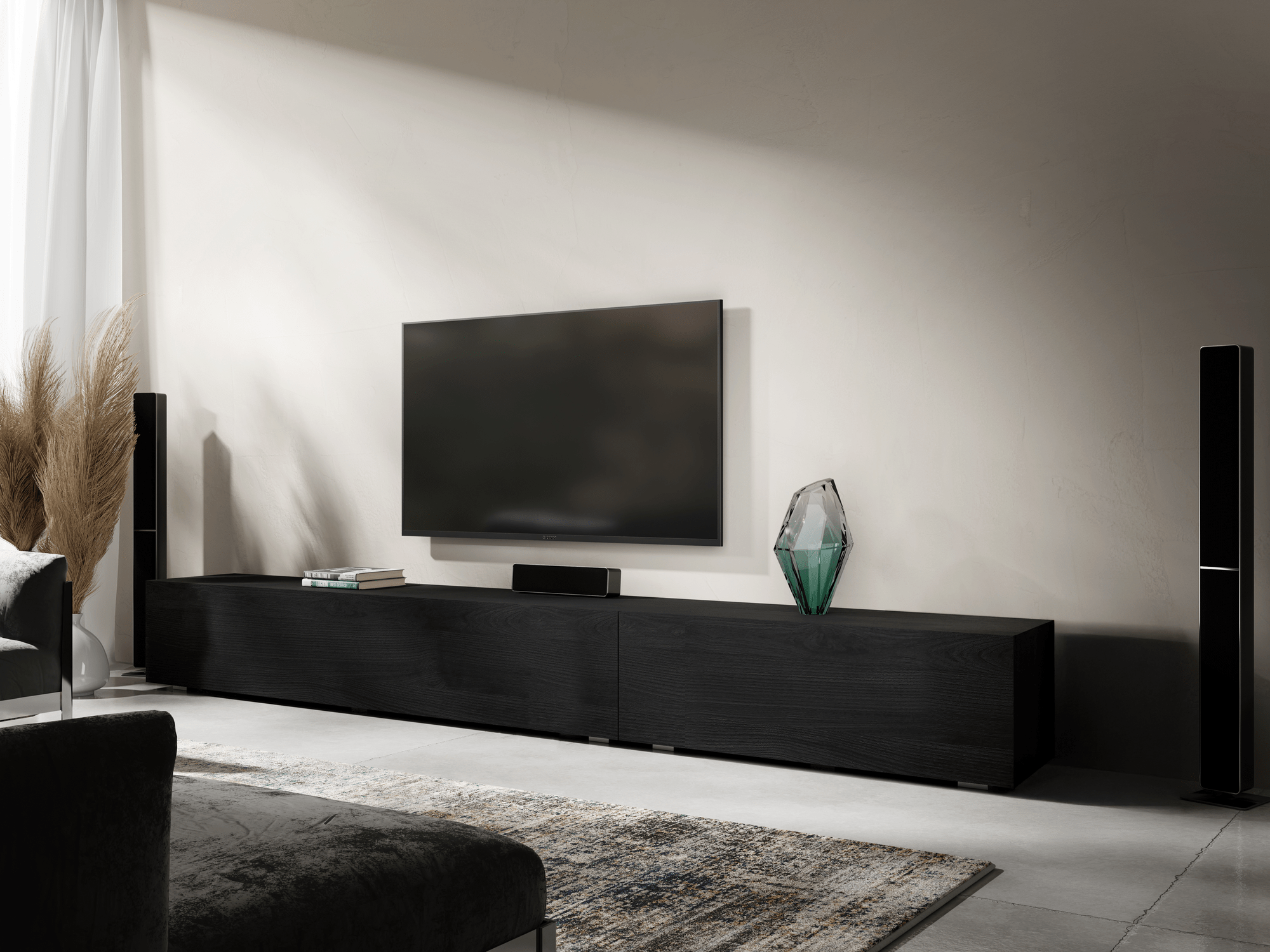 Meuble tv-hifi KINGSTON 2 portes battantes 245 cm chêne noir