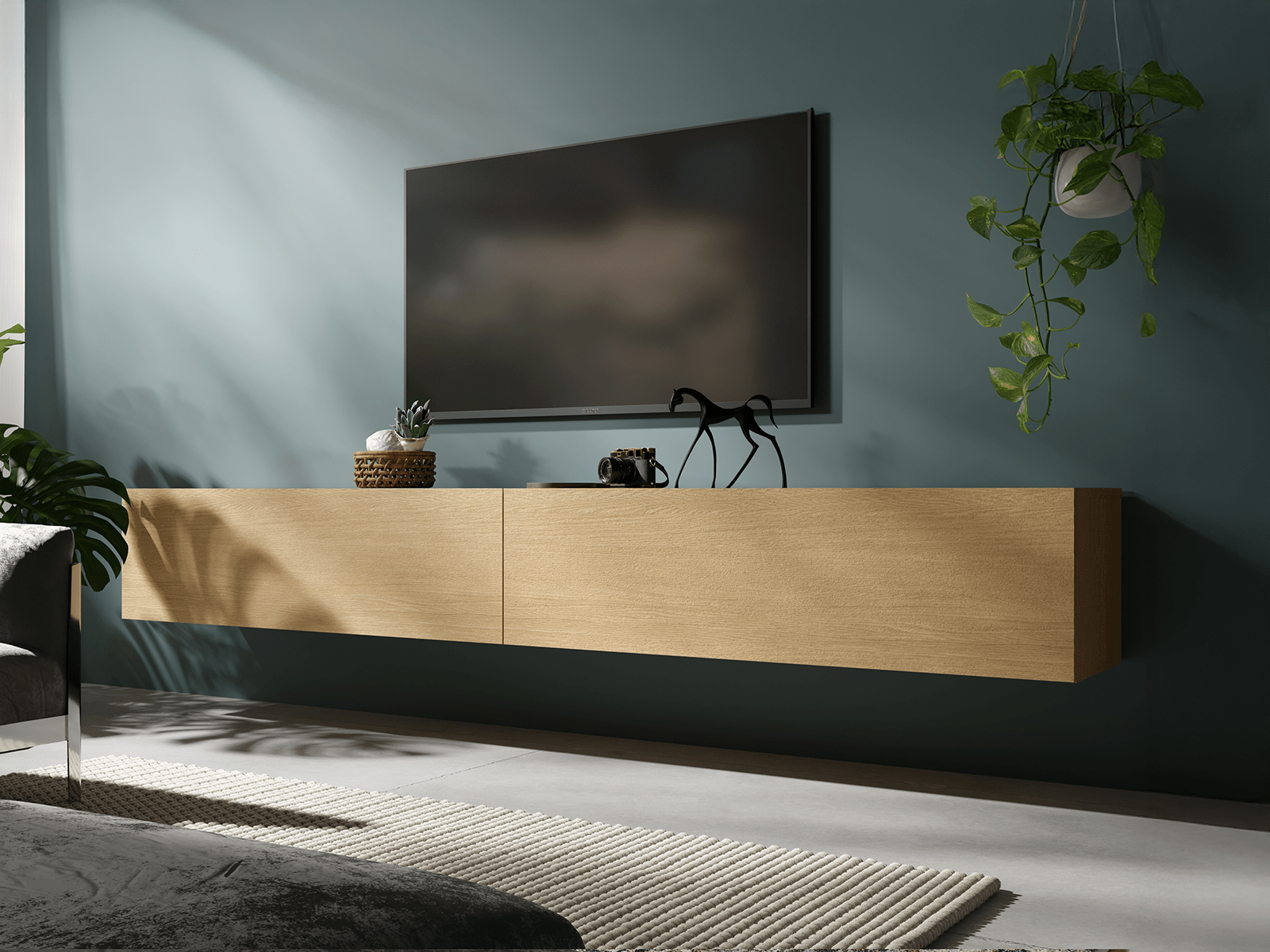 Meuble tv-hifi KINGSTON 2 portes battantes 210 cm chêne