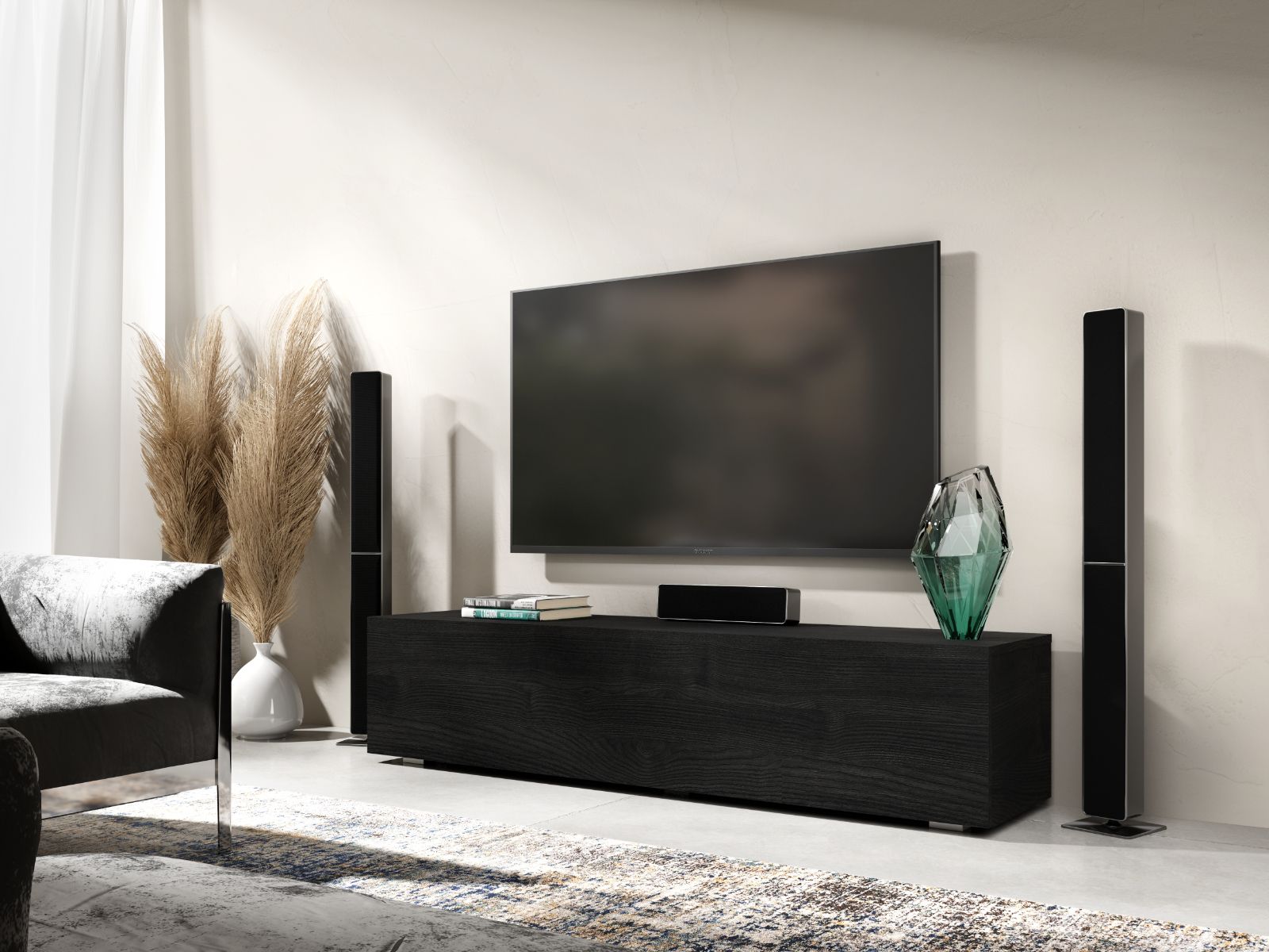 Meuble tv-hifi KINGSTON 1 porte battante 140 cm chêne noir