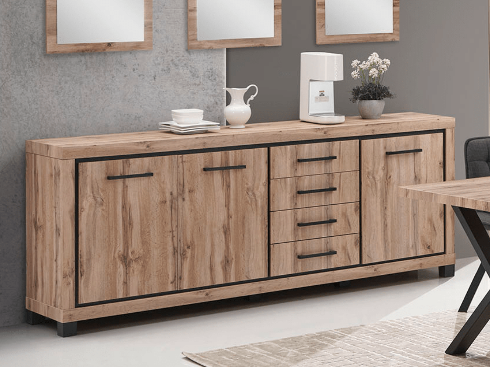 Buffet/bahut ELEGA 3 portes 4 tiroirs chêne canadien