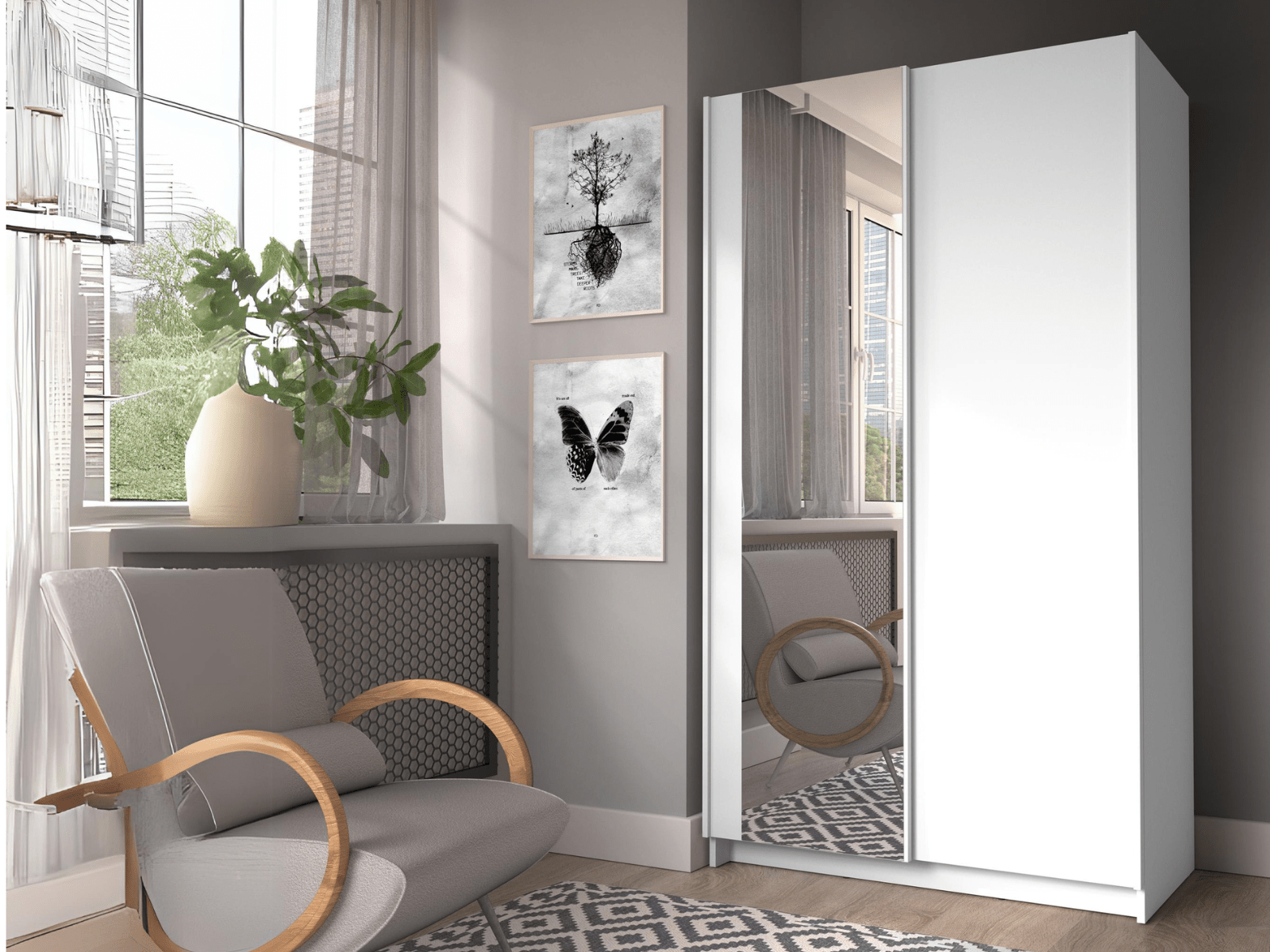 Armoire SAFIAT 2 portes coulissantes 100 cm blanc