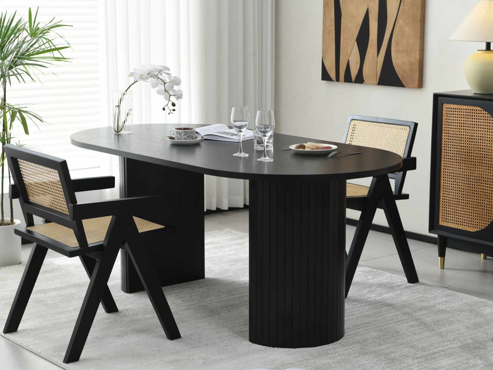 Table repas ovale LUNARA 180 cm chêne noir