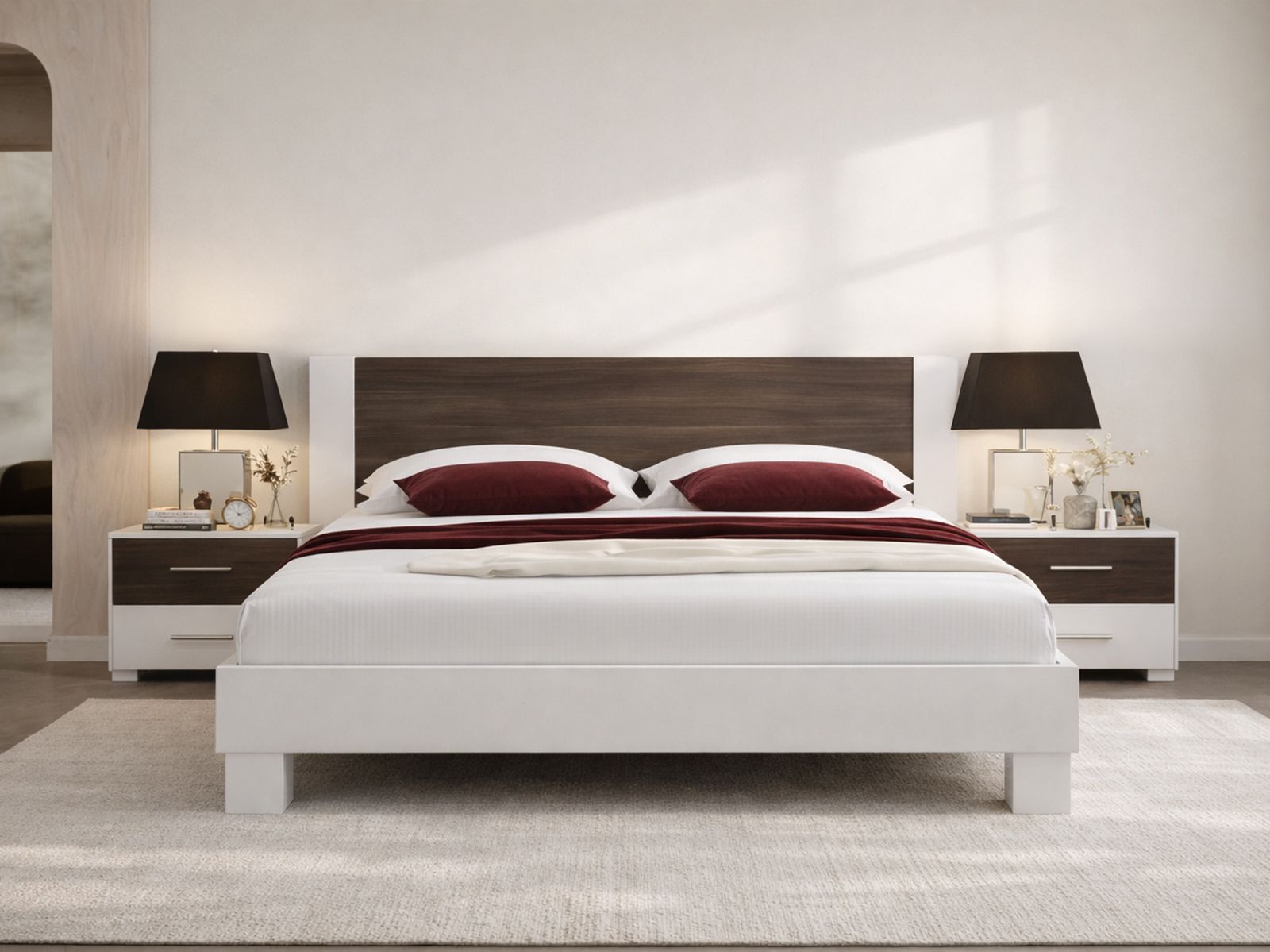 Ensemble lit et chevets VERO II 160x200 cm blanc/carbone