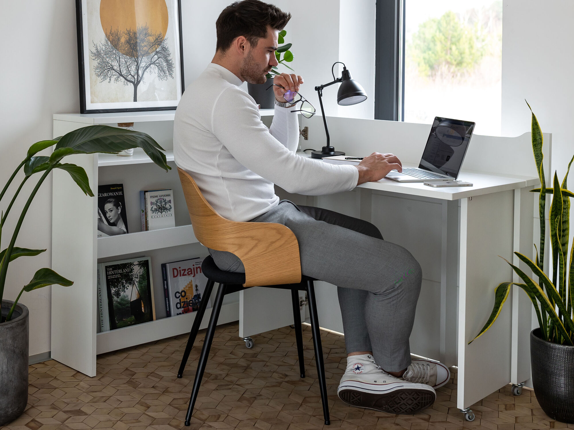 Bureau escamotable CONCEPTION PRO blanc mat droite